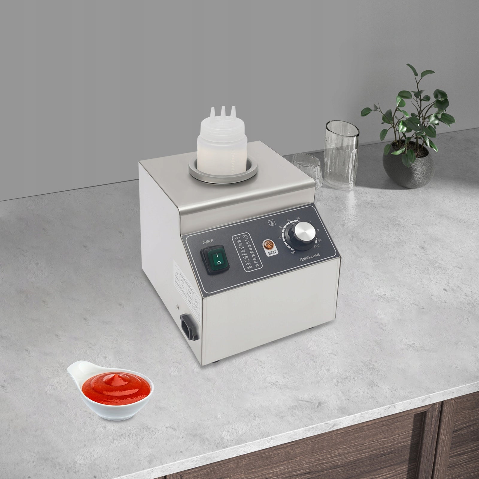 COMMERCIAL ELECTRIC SAUCE WARMER WITH 1 BOTTLES- SILVER 680ML, 100W 220V Manufacturer code CC-LP69