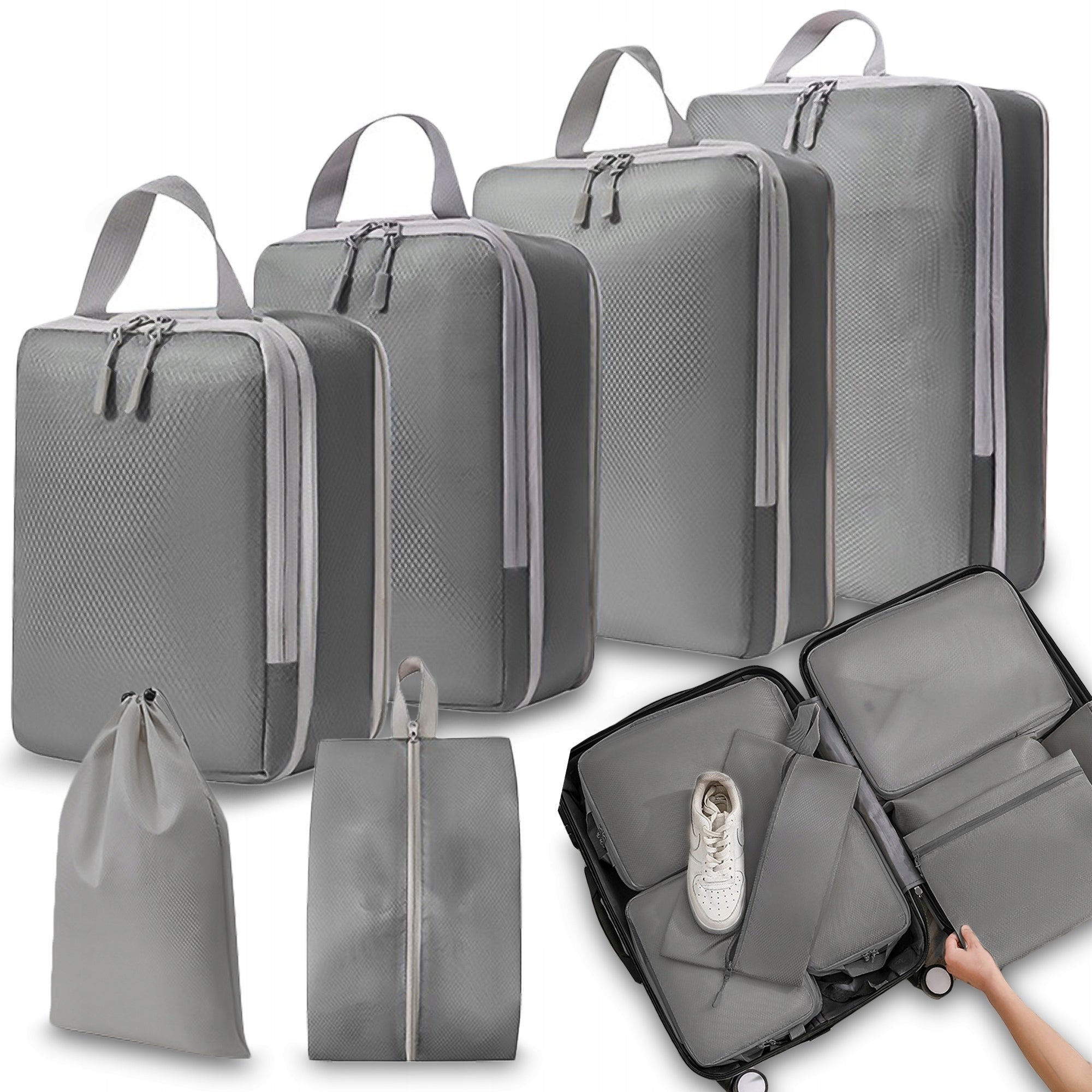 COMPRESSION CASE PACKING ORGANIZERS 6 PCS TRAVEL SET GREY