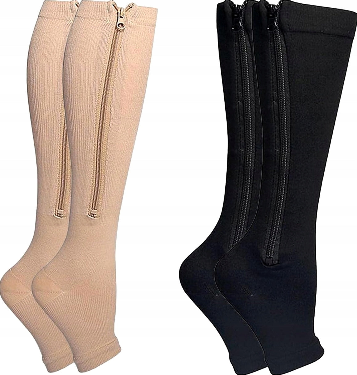 COMPRESSION SOCKS XL ZIPPER 2 PAIRS BLACK WITHOUT FINGERS ELASTIC