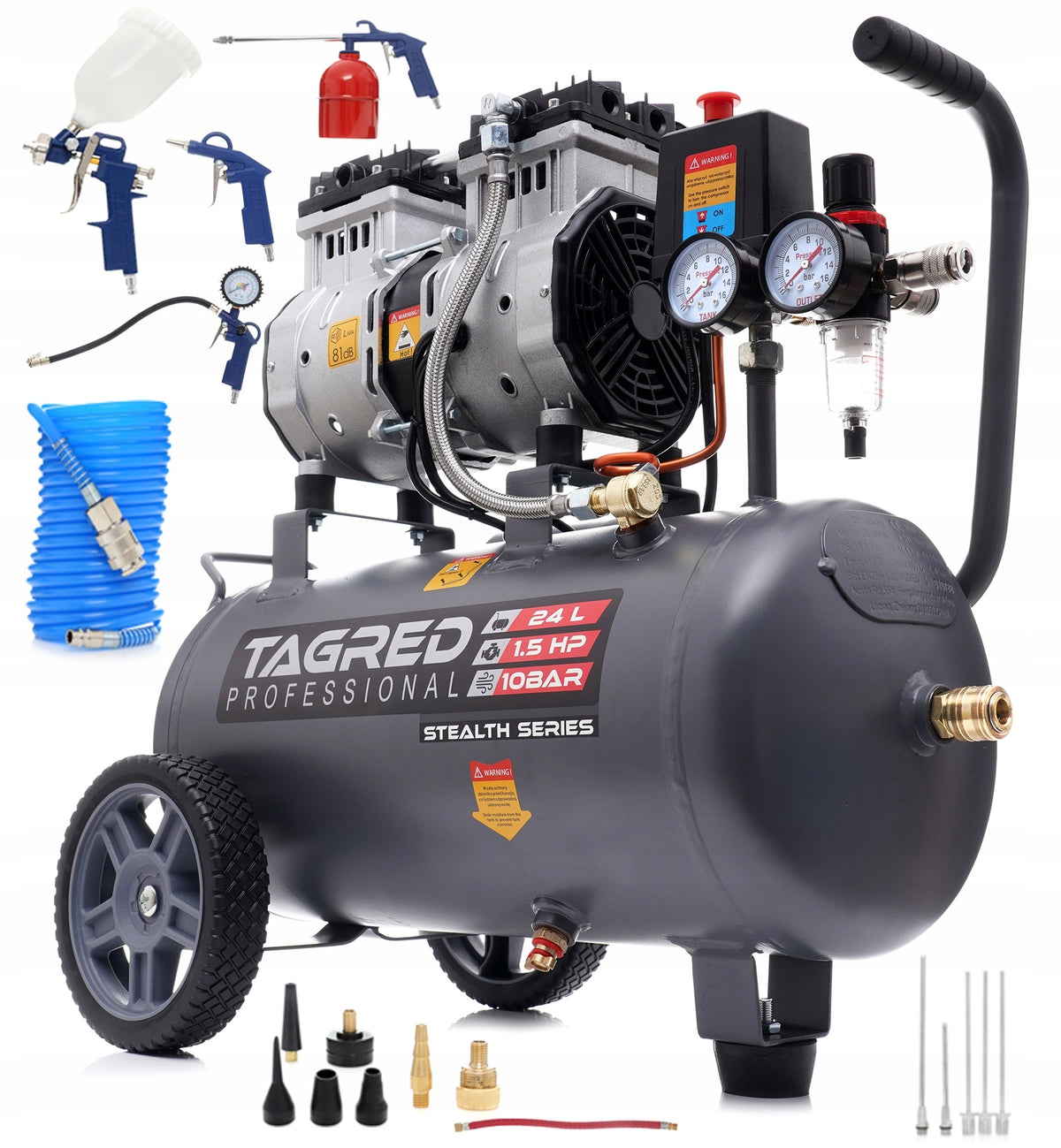 COMPRESSOR OIL-FREE COMPRESSOR 24L R2 10 BAR QUIET + PNEUMATIC SET