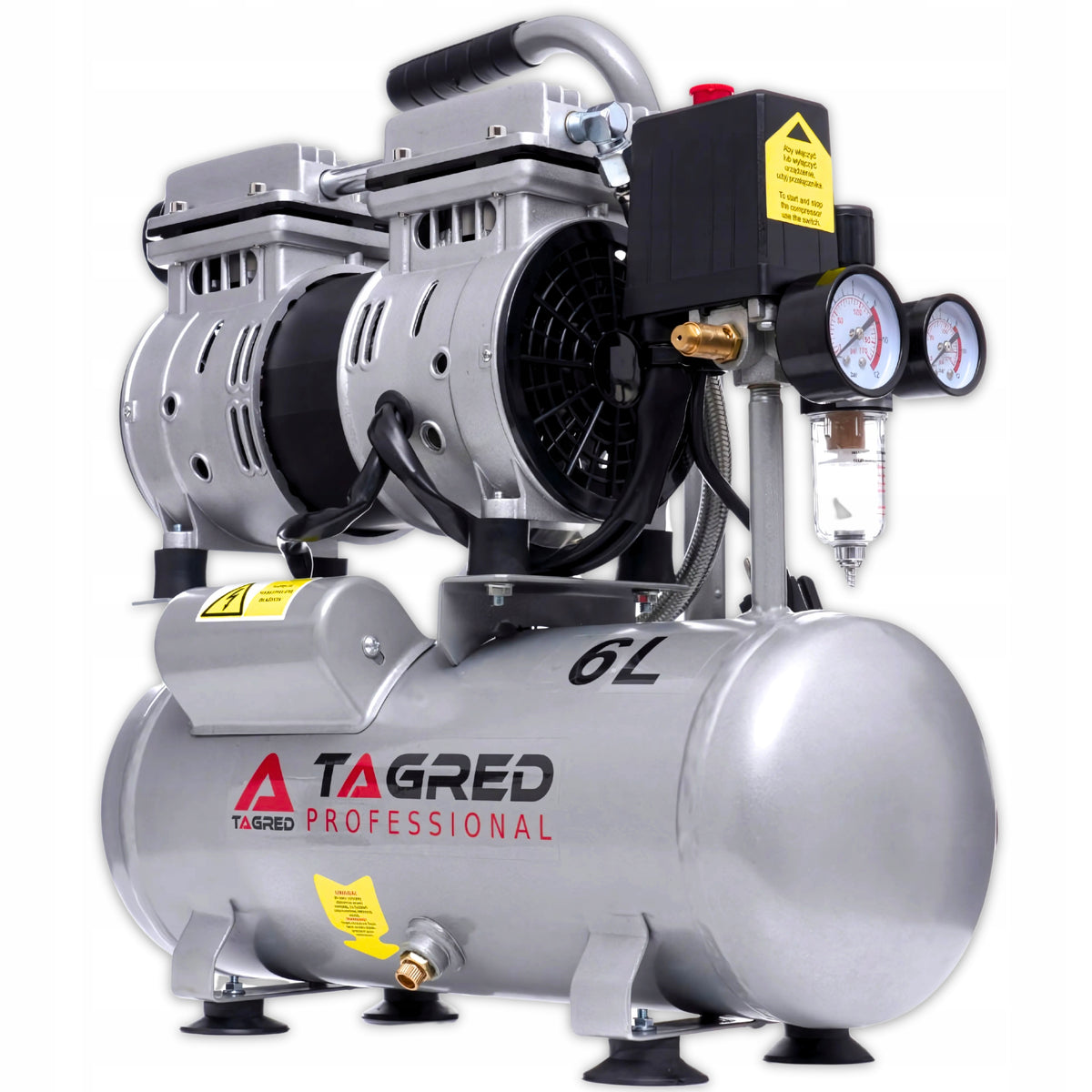 COMPRESSOR OIL-FREE COMPRESSOR 6L 550W DOUBLE PISTON R2 10 BAR QUIET SOLID