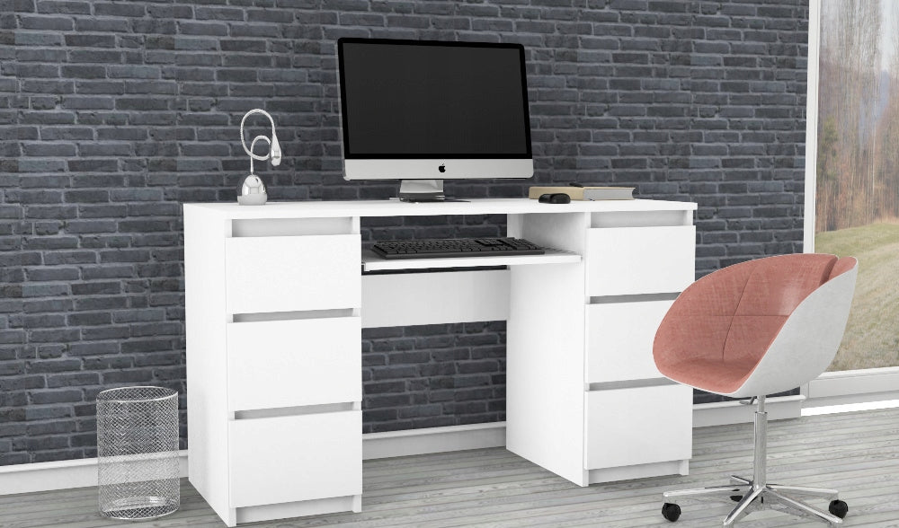 COMPUTER DESK 6 DRAWERS 130CM WHITE Body material laminated board