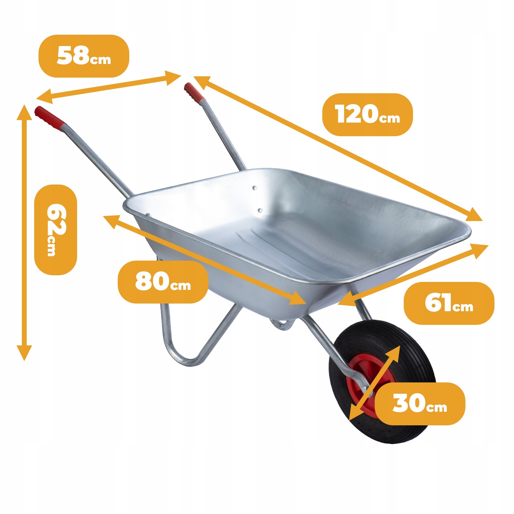 CONSTRUCTION GARDEN WHEELBARROW STRONG GALVANIZED GARDEN CART 120L LIGHTWEIGHT WHEELBARROW Packaging status original