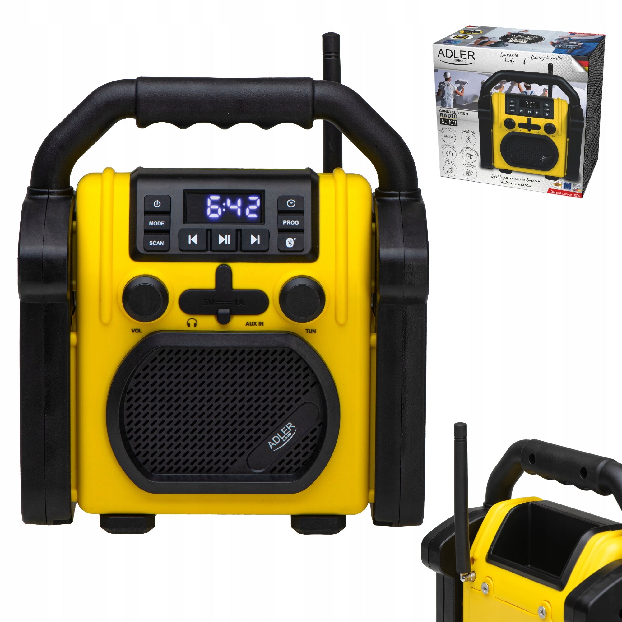 CONSTRUCTION RADIO FM BLUETOOTH SPEAKER IPX54 PORTABLE DUAL POWER SUPPLY