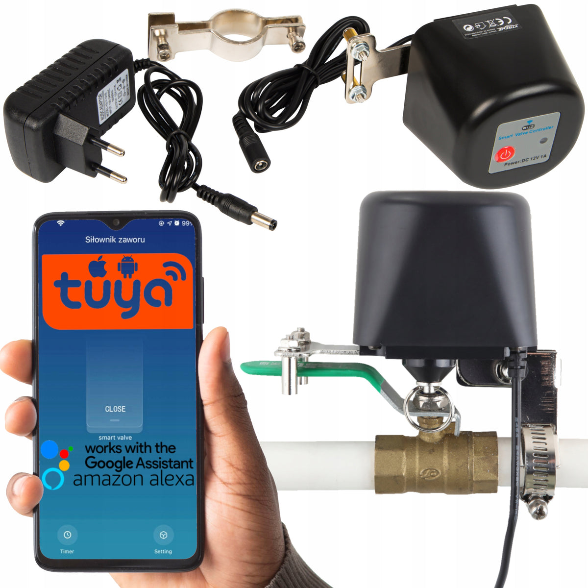 CONTROLLER VALVE ACTUATOR FOR WATER GAS SMART HOME WIFI TUYA + POWER SUPPLY
