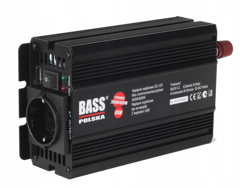 CONVERTER BASS Poland 12V 230V CAR INVERTER 300/600W FULL SINE Packaging status original