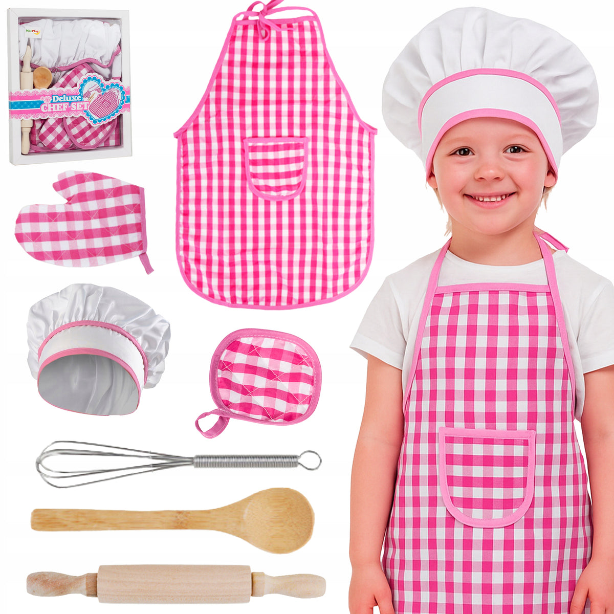 COOK SET FOR CHILDREN APRON HAT KITCHEN GLOVE KITCHEN ROLLER