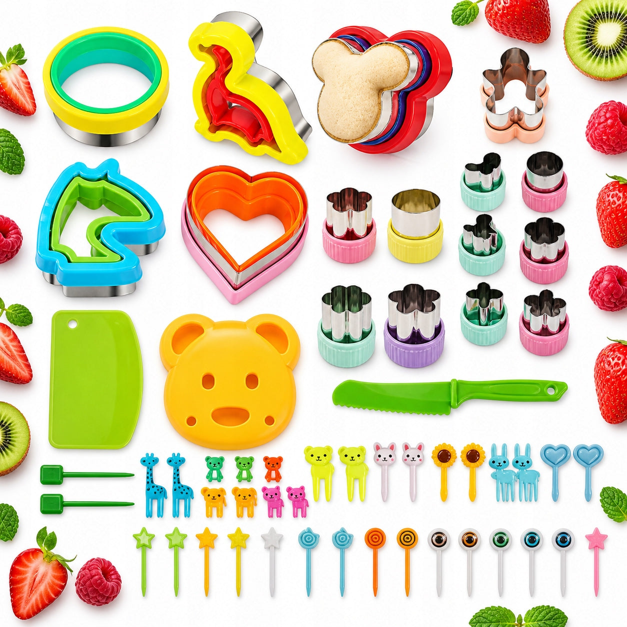 COOKIE CUTTERS FRUIT VEGETABLES SANDWICHES BREAD FORKS X 48