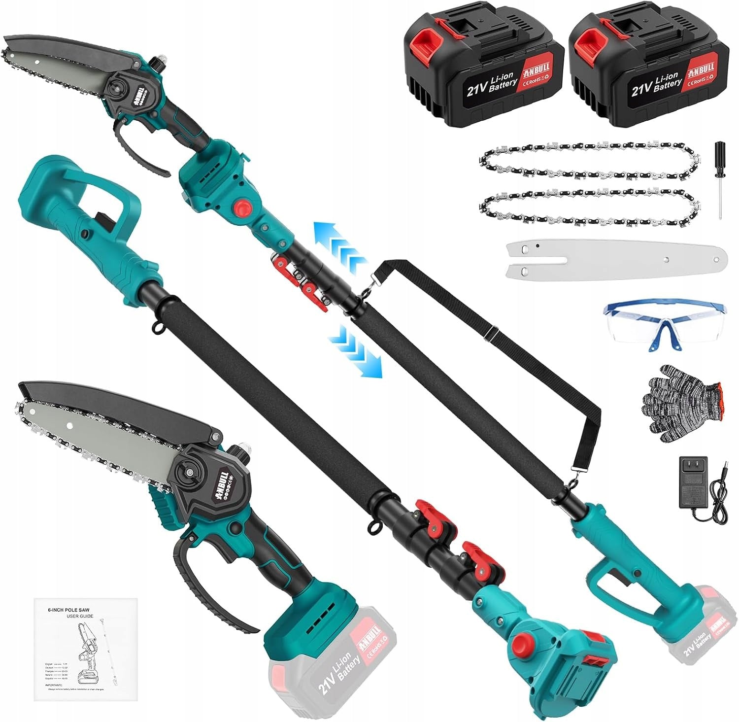 CORDLESS BOOM CHAINSAW 2in1, 2 BATTERIES, 4.8m, 6 inches
