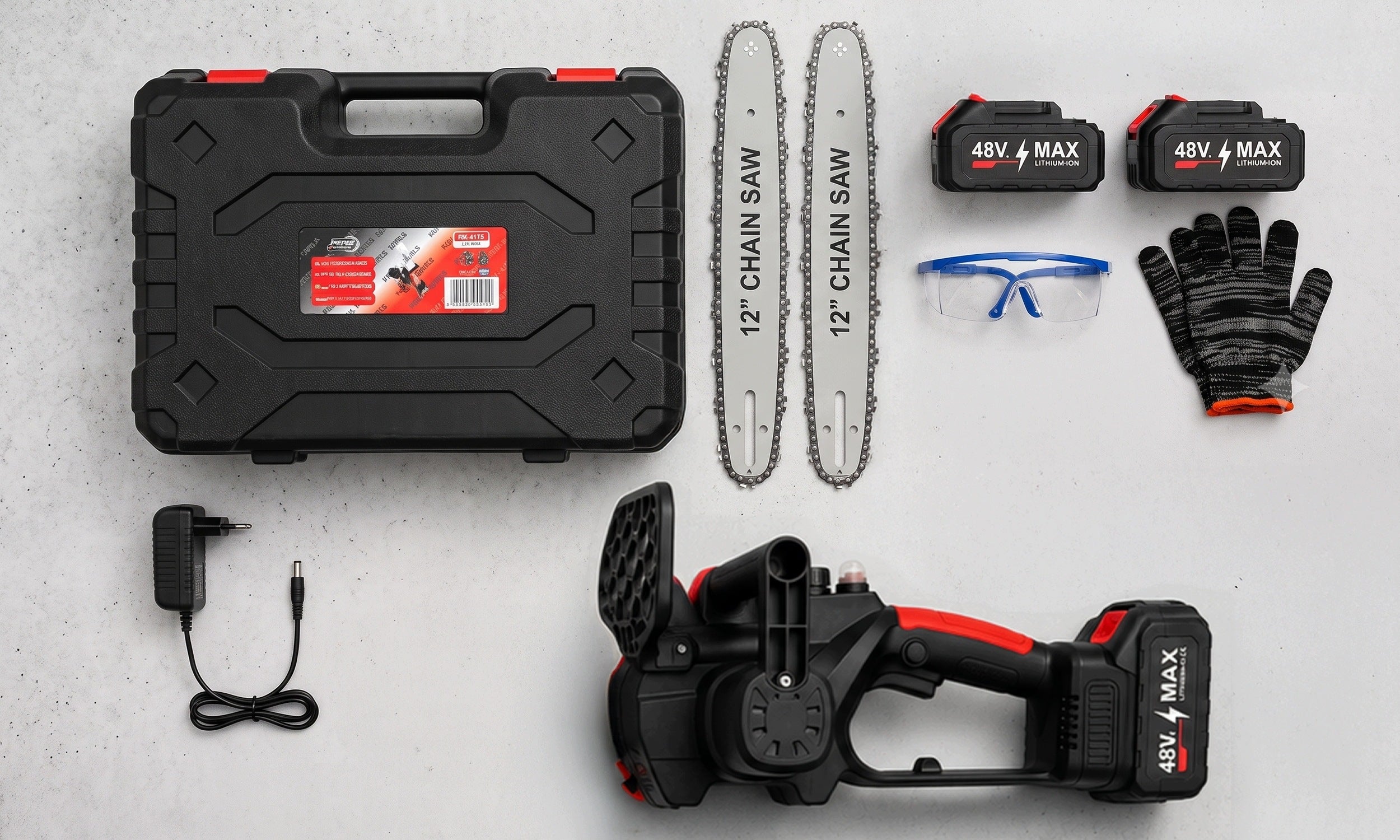 CORDLESS CHAINSAW 12" BRANCH SAW 2 BATTERIES SUITCASE Packaging status original