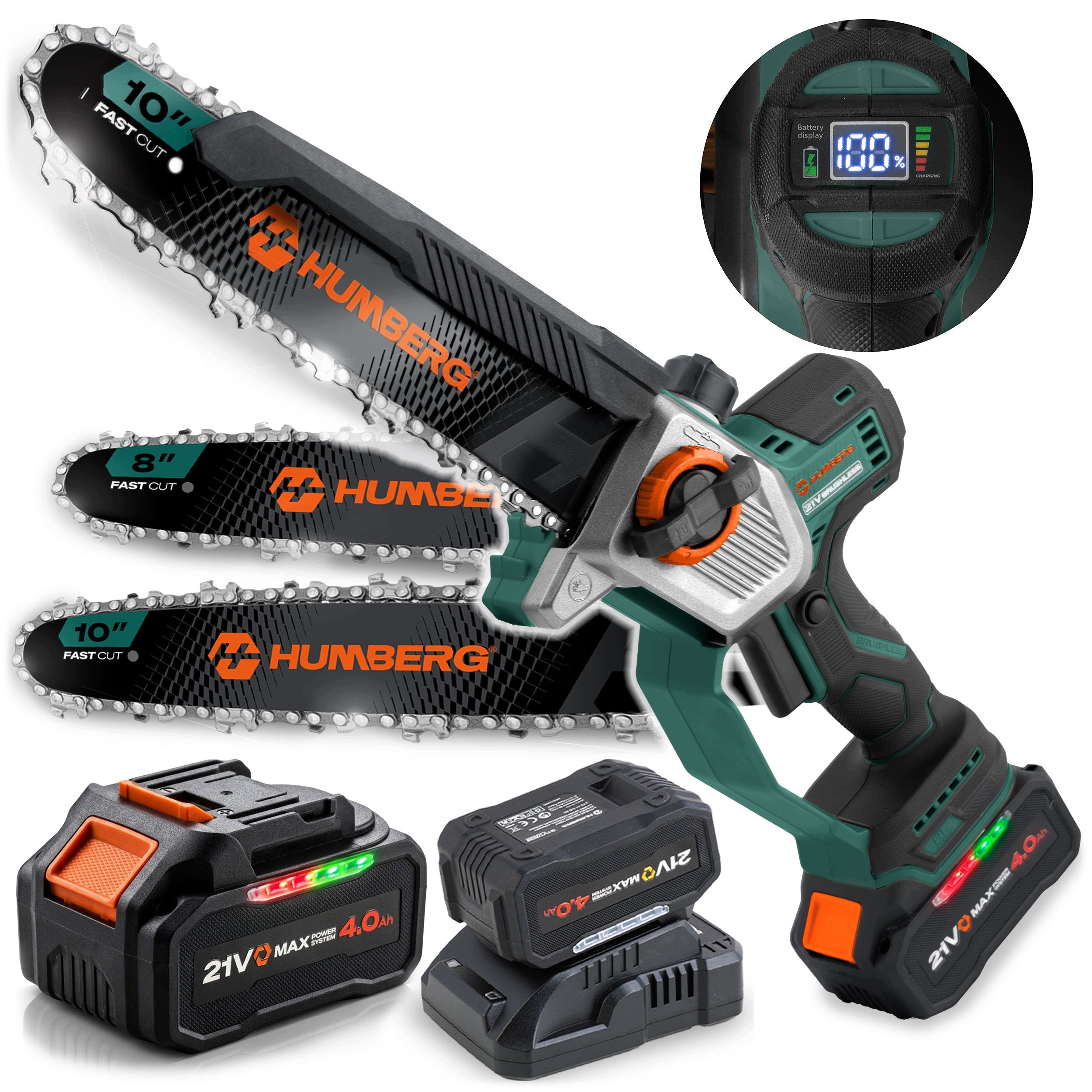 CORDLESS CHAINSAW 4.0Ah PRO TWIG 10"+ 8'' SAW HUMBERG