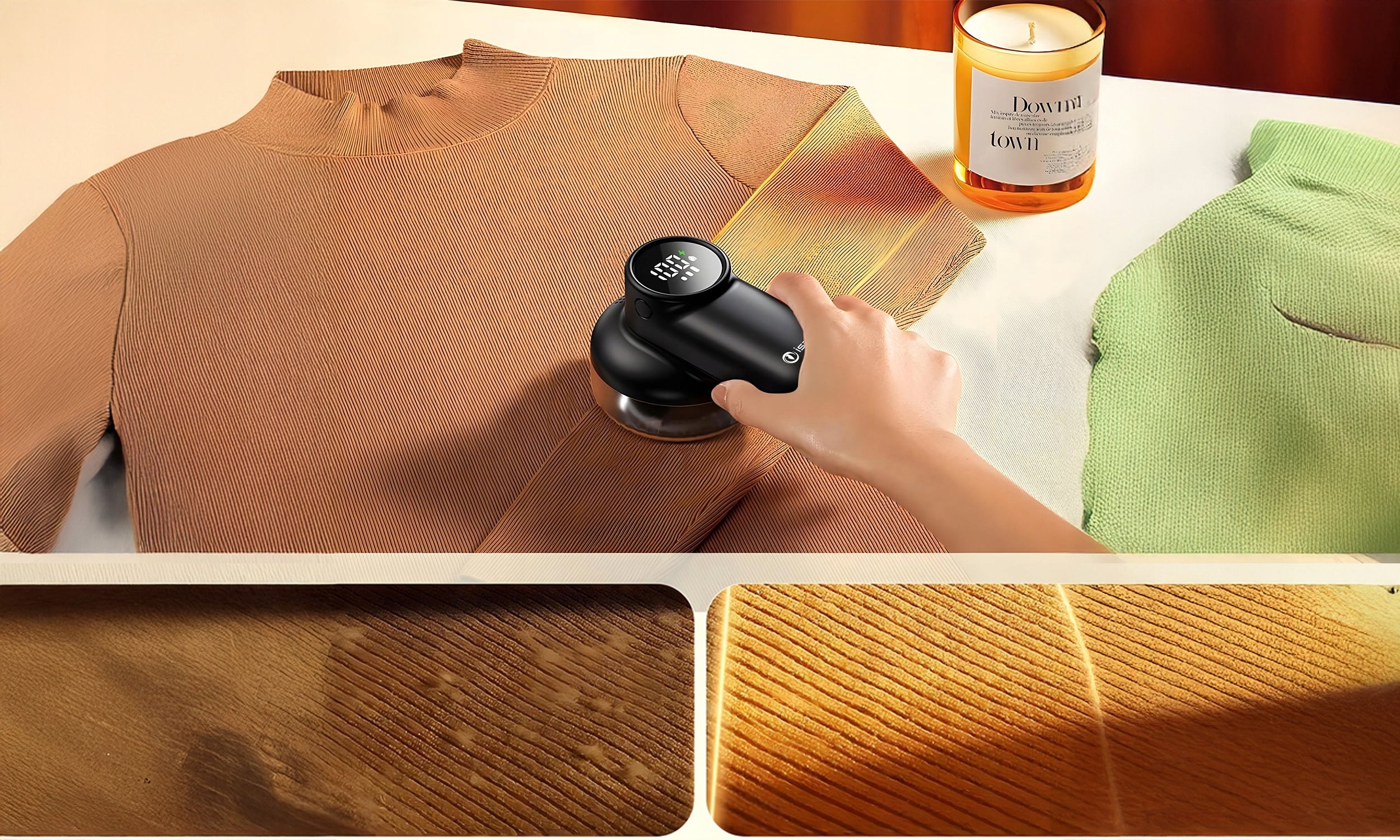 CORDLESS CLOTHES SHAVER + USB-C BATTERY INDICATOR 6 BLADES + 3 MODES Manufacturer code MASZYNKA DO TAPICERKI SWETRÓW TKANIN SIERŚCI
