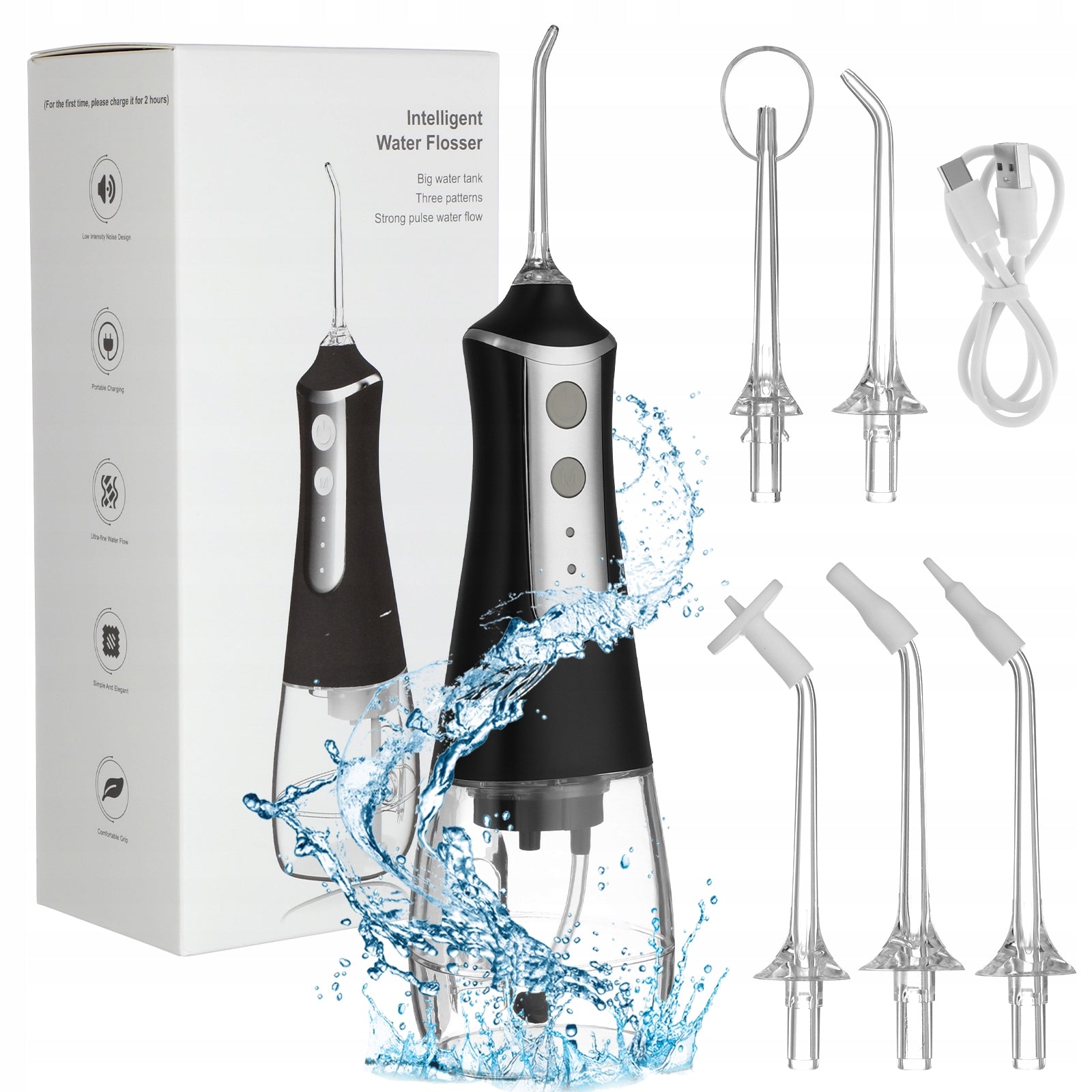 CORDLESS DENTAL IRRIGATOR 5 NOZZLES 3 MODES BLACK