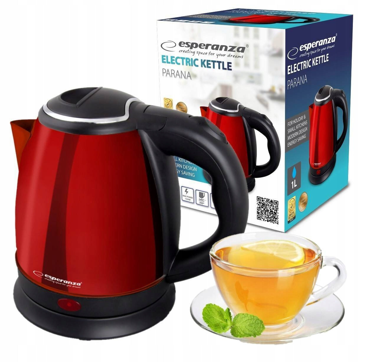 CORDLESS ELECTRIC KETTLE SMALL 1L 1350W STEEL ESPERANZA