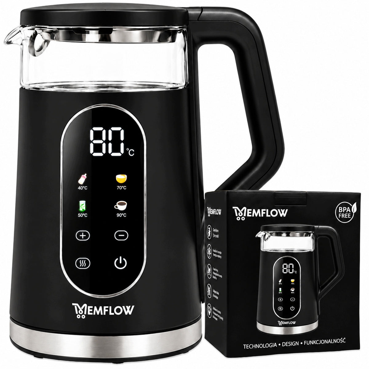 CORDLESS ELECTRIC KETTLE WITH TEMPERATURE CONTROL 1,7L 2200W BLACK