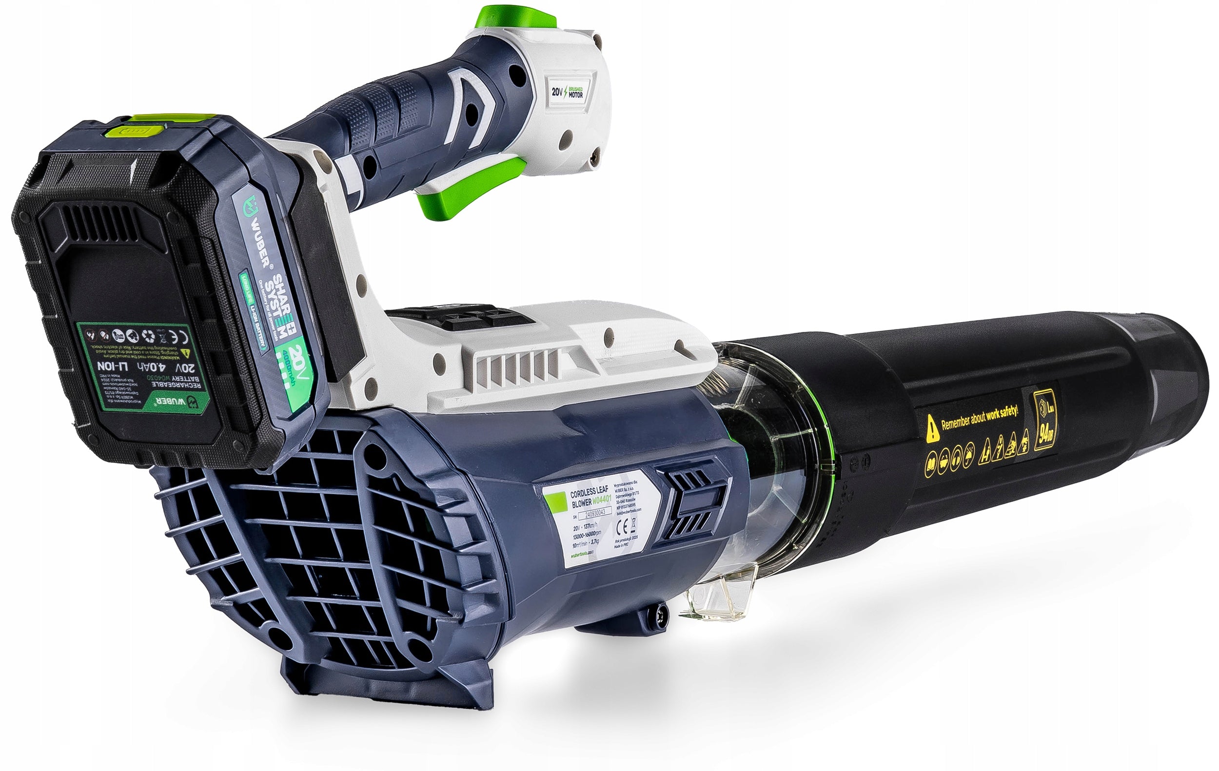 CORDLESS GARDEN BLOWER FOR TURBO LEAVES 137 km/h + BATTERY 4.0 AH Manufacturer code W04401 DMUCHAWA AKUMULATOROWA DO LIŚCI WUBER