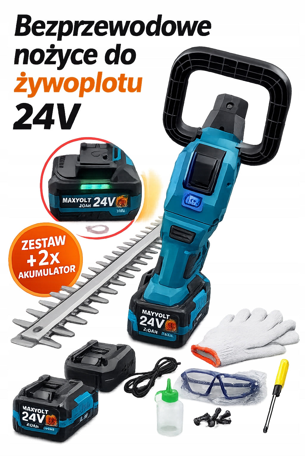 CORDLESS HEDGE TRIMMER 2xAKU 24V 4AH SET 51CM Packaging status original