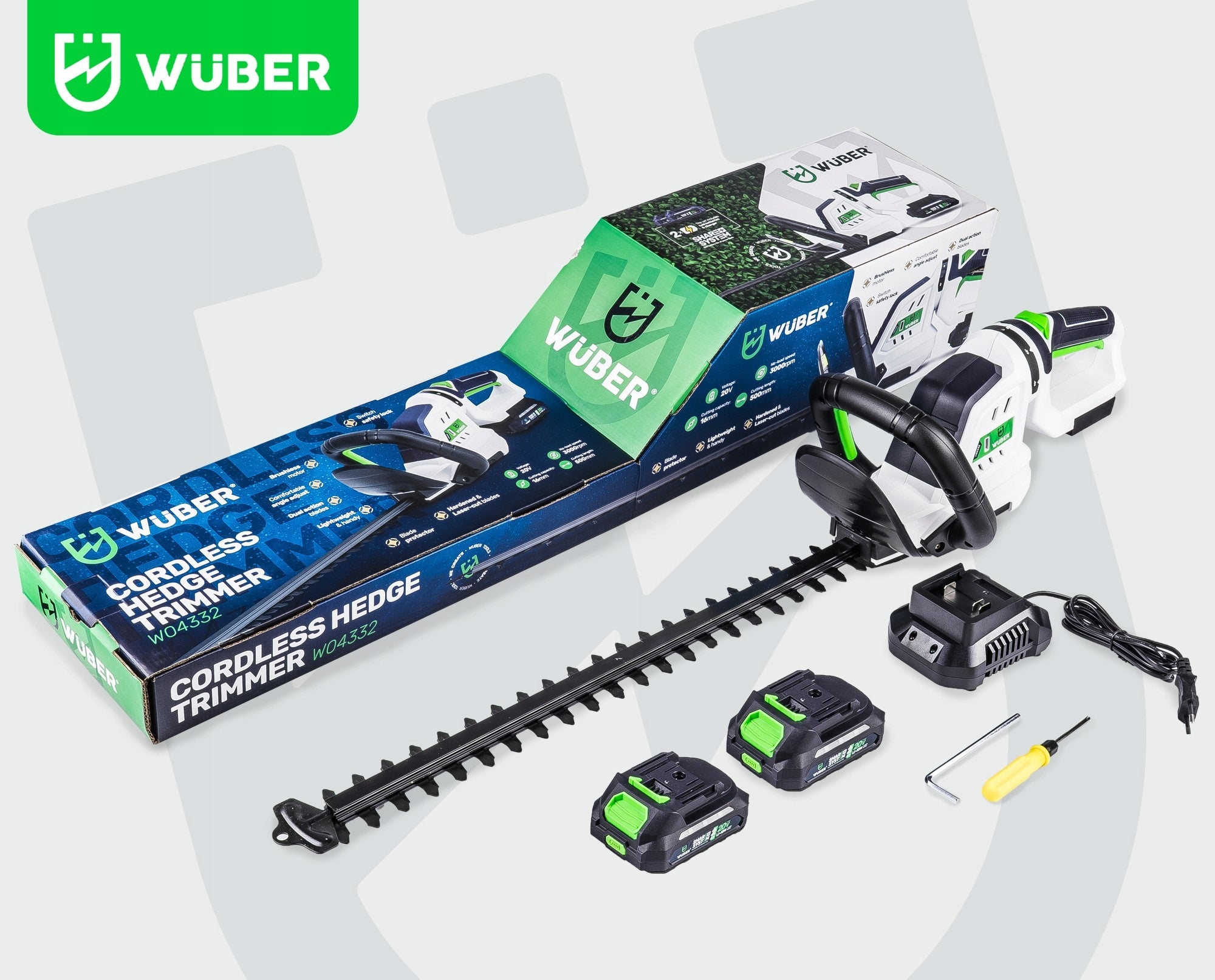 CORDLESS HEDGE TRIMMERS 2X TRIMMING BATTERY 50 CM WUBER Packaging status original