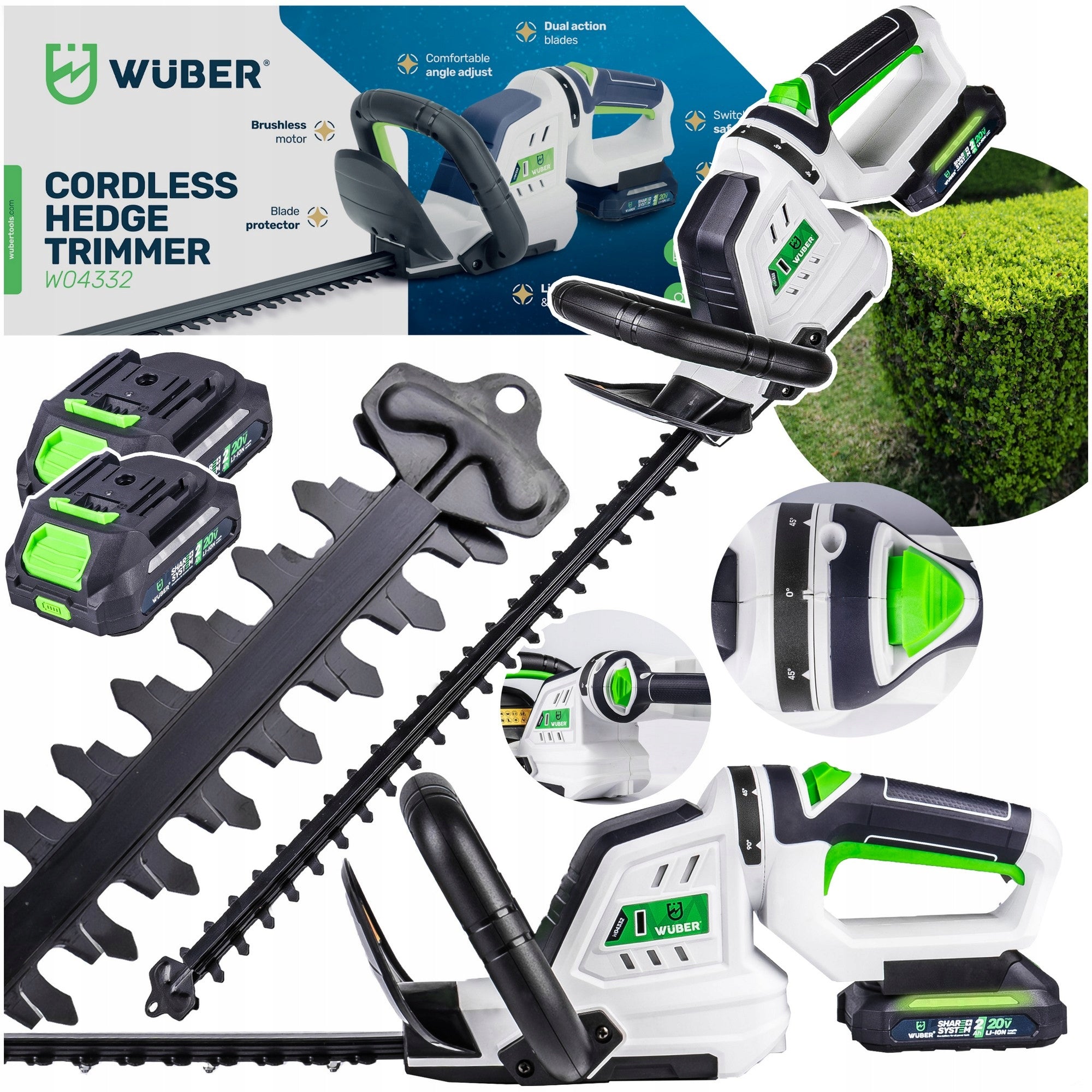 CORDLESS HEDGE TRIMMERS 2X TRIMMING BATTERY 50 CM WUBER