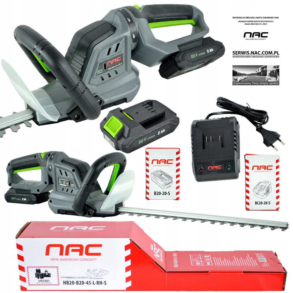 CORDLESS HEDGE TRIMMERS NAC 20 V BLADE 45 CM ROTATING HANDLE