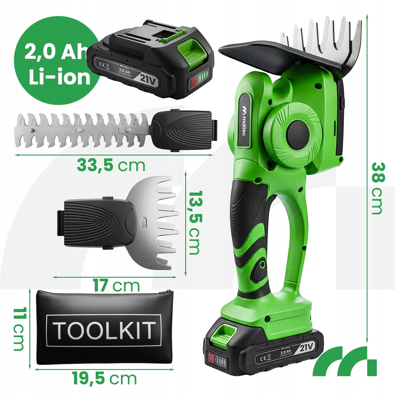 CORDLESS HEDGE TRIMMING SHEARS GRASS SHRUBS 500W SET Brand Maltec