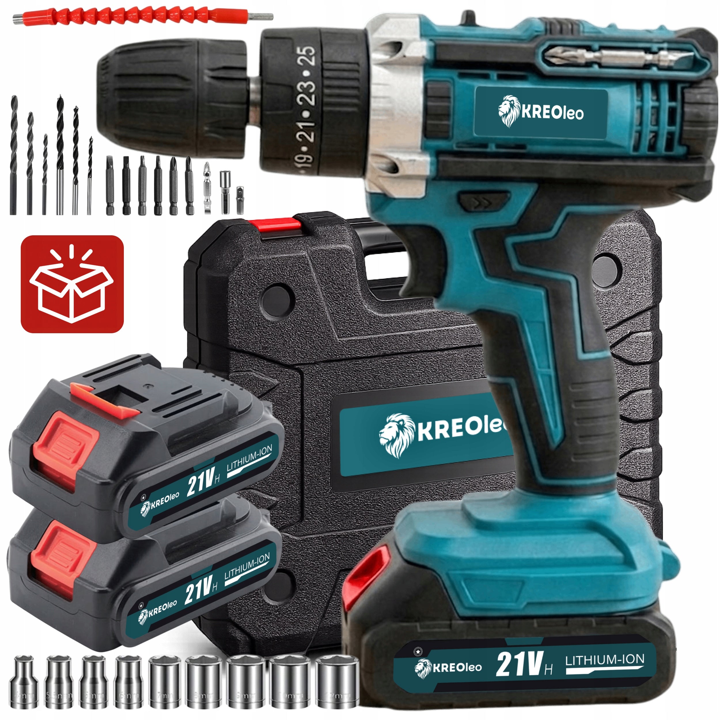 CORDLESS IMPACT DRILL DRIVER 21V 2xAKU 2Ah KREOleo + SUITCASE Packaging status original