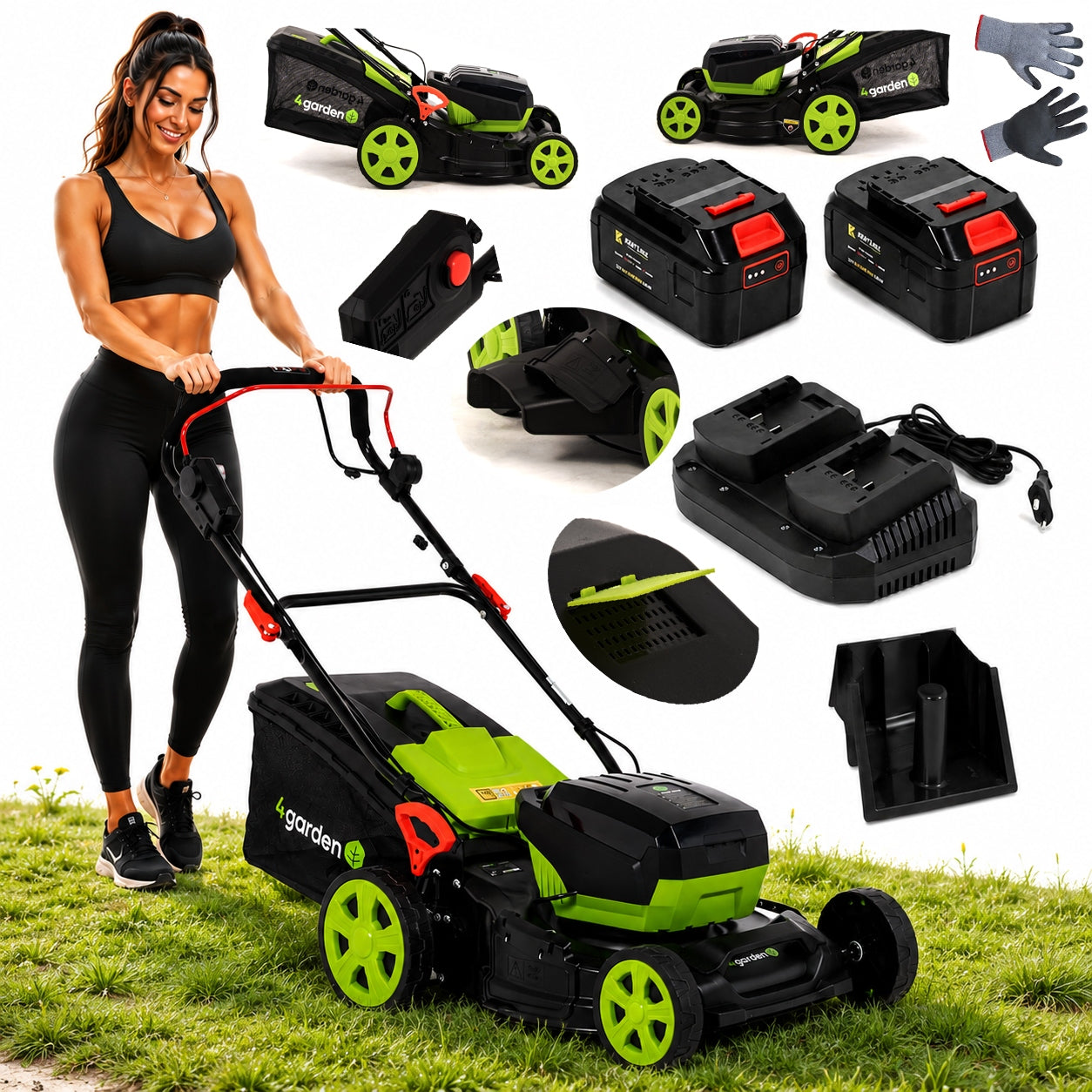 CORDLESS LAWN MOWER WITH BRUSHLESS DRIVE FOR GRASS AKU STRONG 40V 46 CM