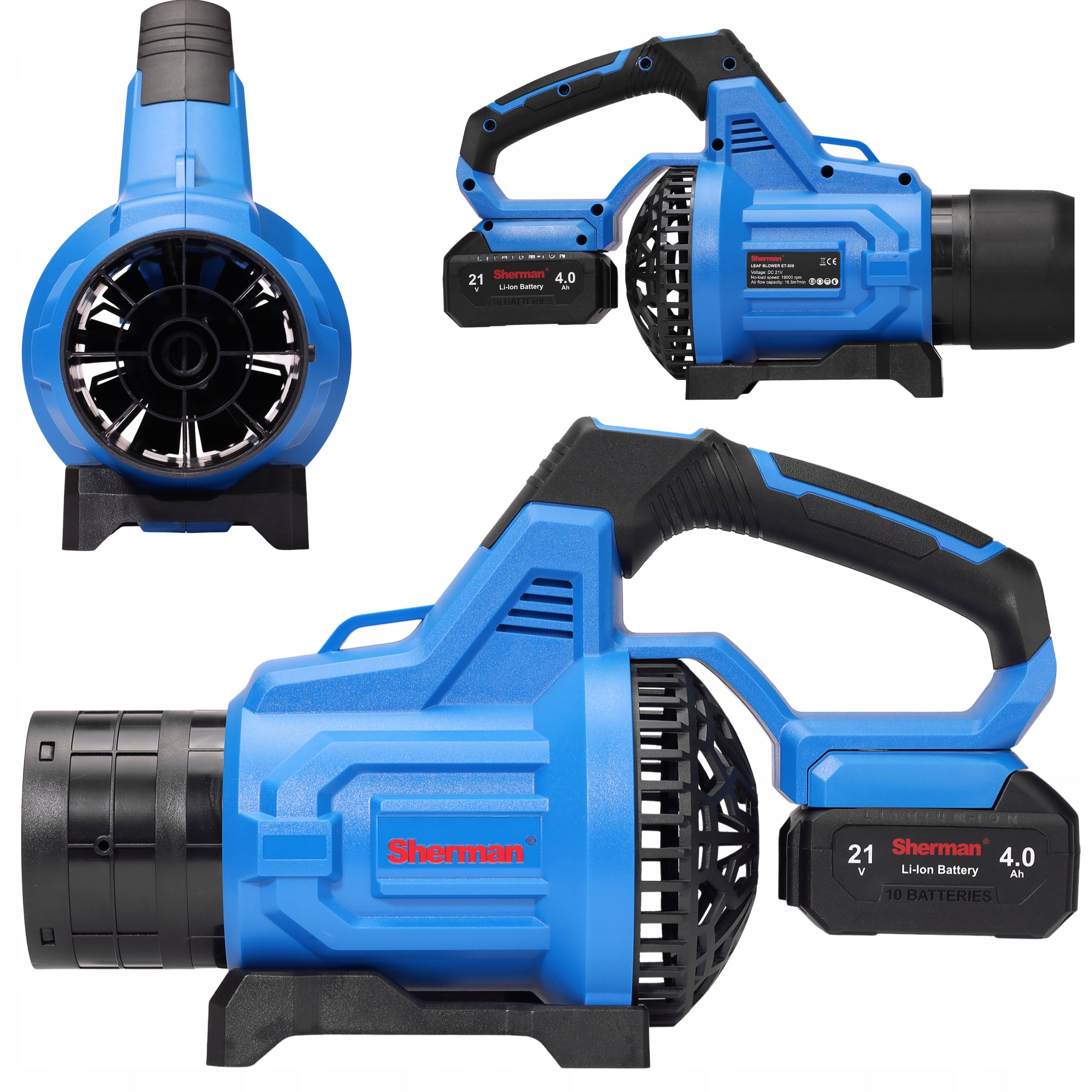 CORDLESS LEAF BLOWER SHERMAN XXL: 2x AKU CHARGER 16.5m³/min Power supply rechargeable battery