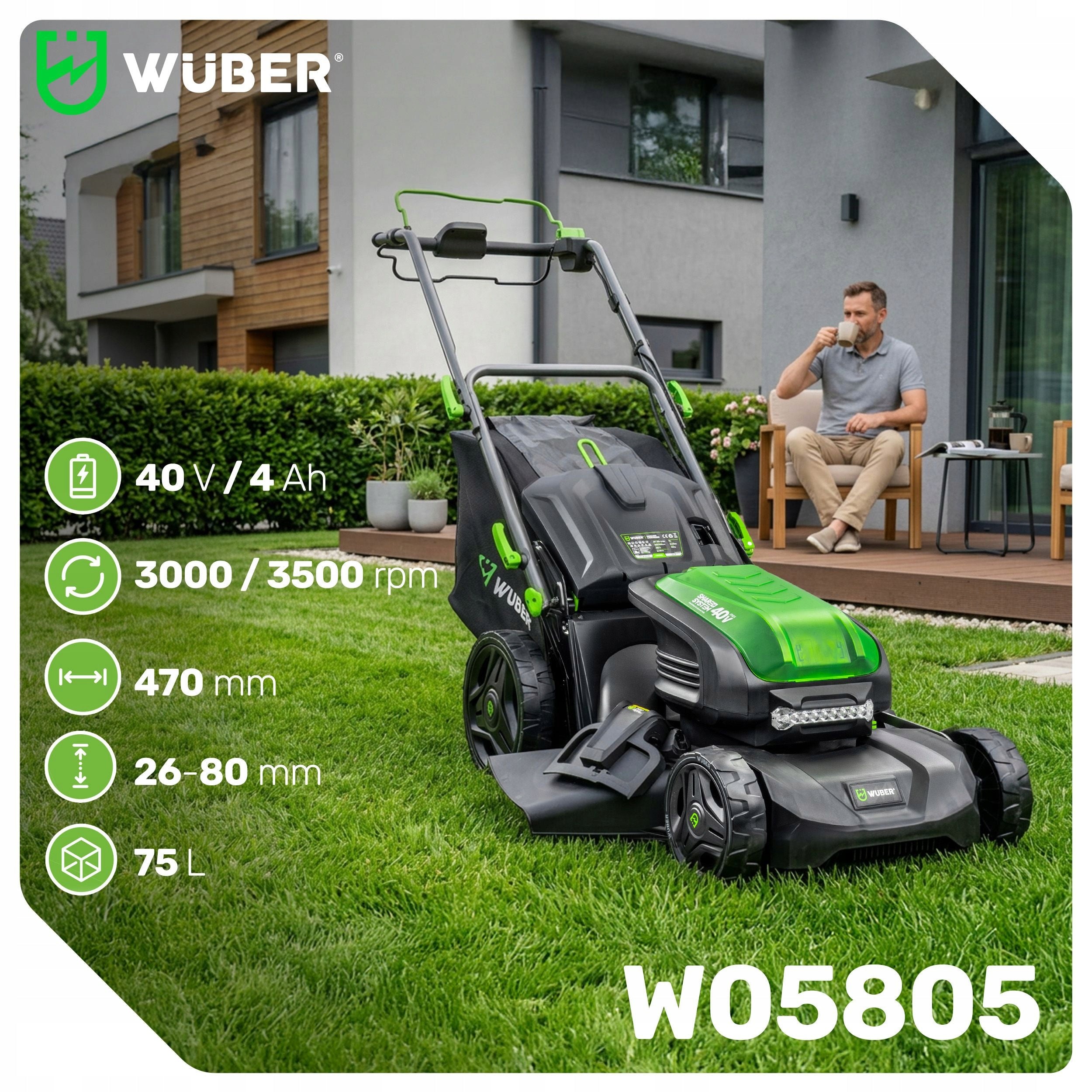 CORDLESS MOWER WITH DRIVE 47CM 2xAKU 4AH 40V CHARGE STRONG OPERATION 60 MIN Packaging status original