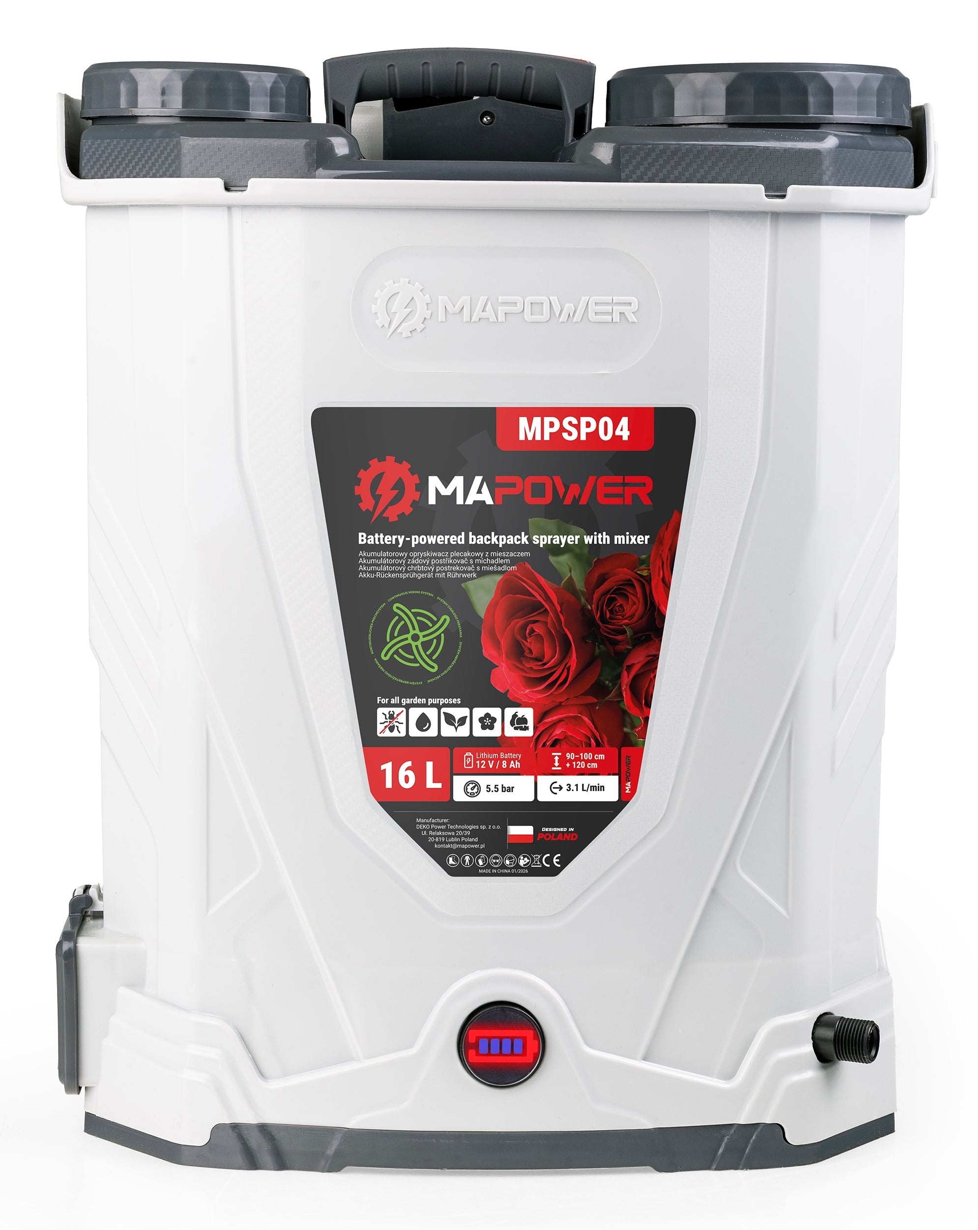 CORDLESS PRESSURE BACKPACK SPRAYER WITH MIXER 16L GARDEN Brand MAPOWER