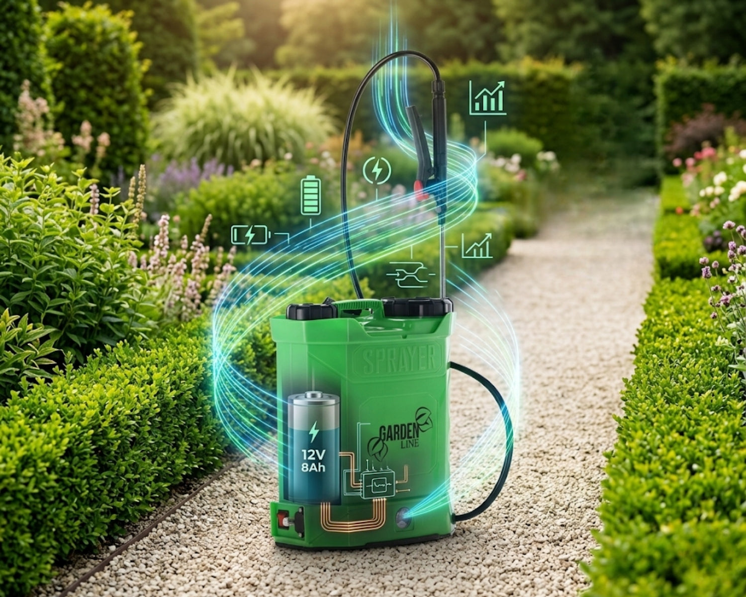 CORDLESS PRESSURE SPRAYER GARDEN SQUARE PORTABLE 8Ah 10L Maximum pressure 0 bar