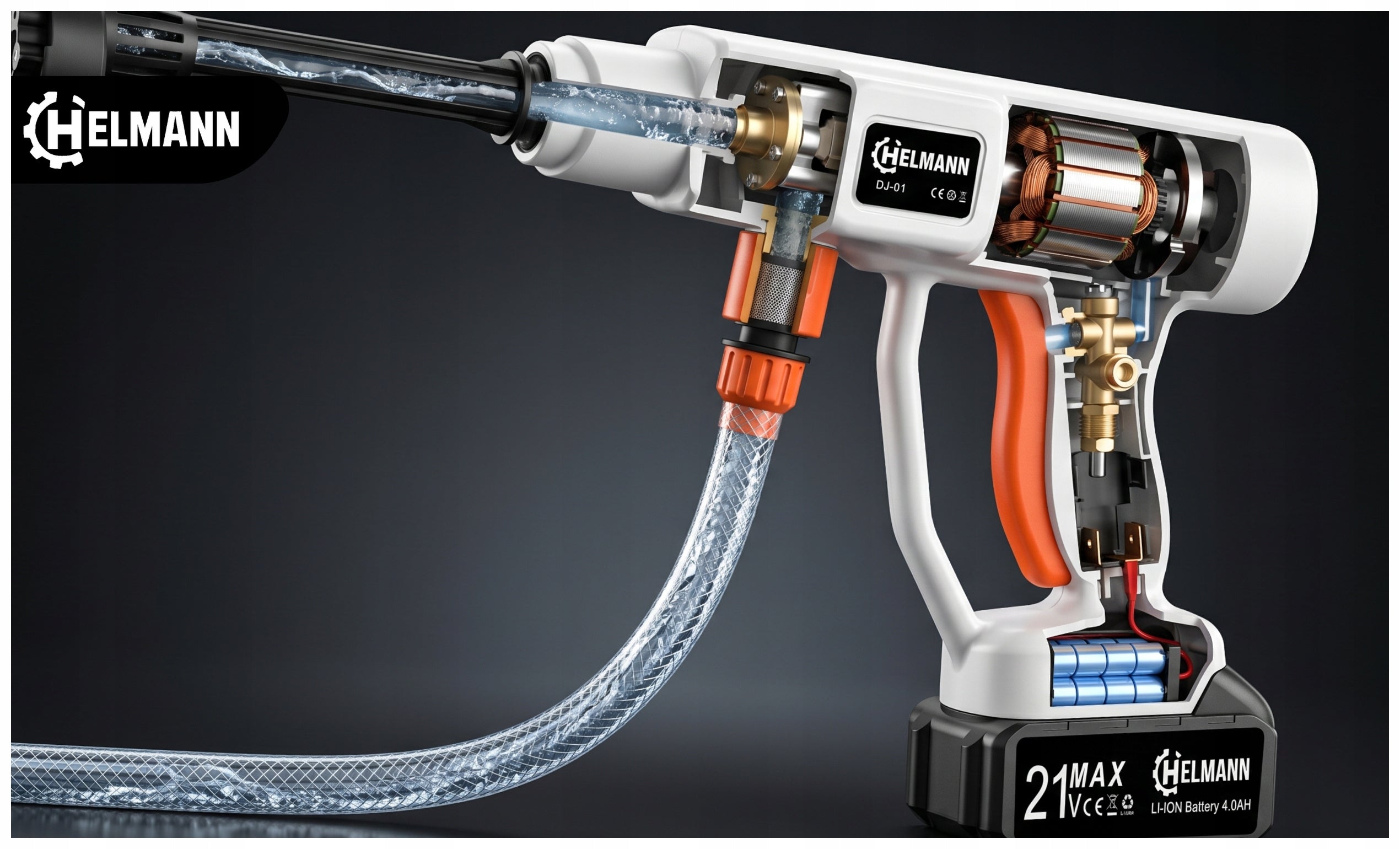 CORDLESS PRESSURE WASHER 60BAR 2X AKU 4AH 21V 6IN1 NOZZLE MULTI SET Maximum power 1200 W
