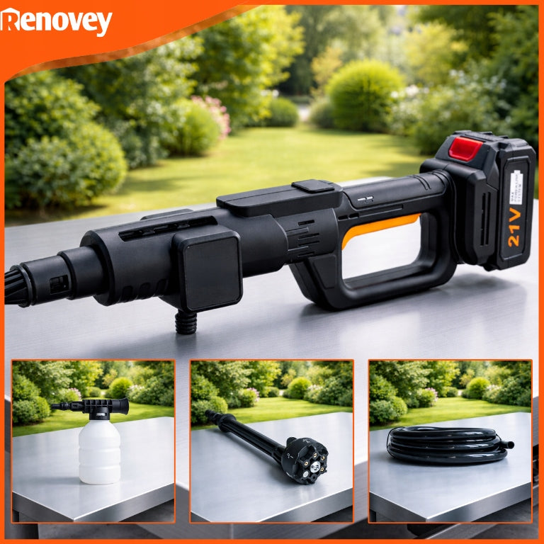 CORDLESS PRESSURE WASHER 60BAR AKU 12AH 21V MULTI NOZZLE SET POWERFUL Maximum pressure 100 bar