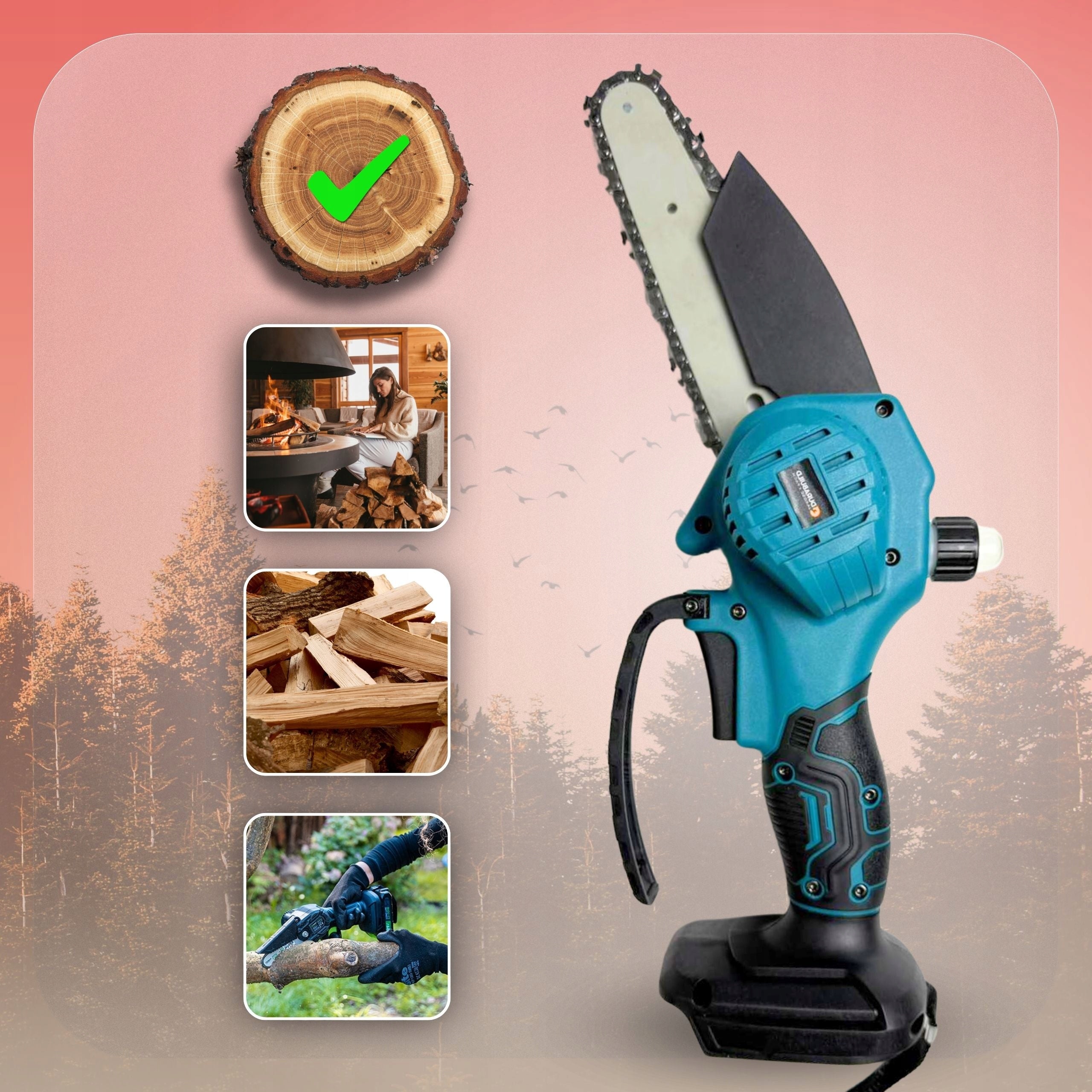 CORDLESS SAW WITH BOOM 2M FOR TREES SET ACCESSORIES 21V 6" 4" Packaging status original
