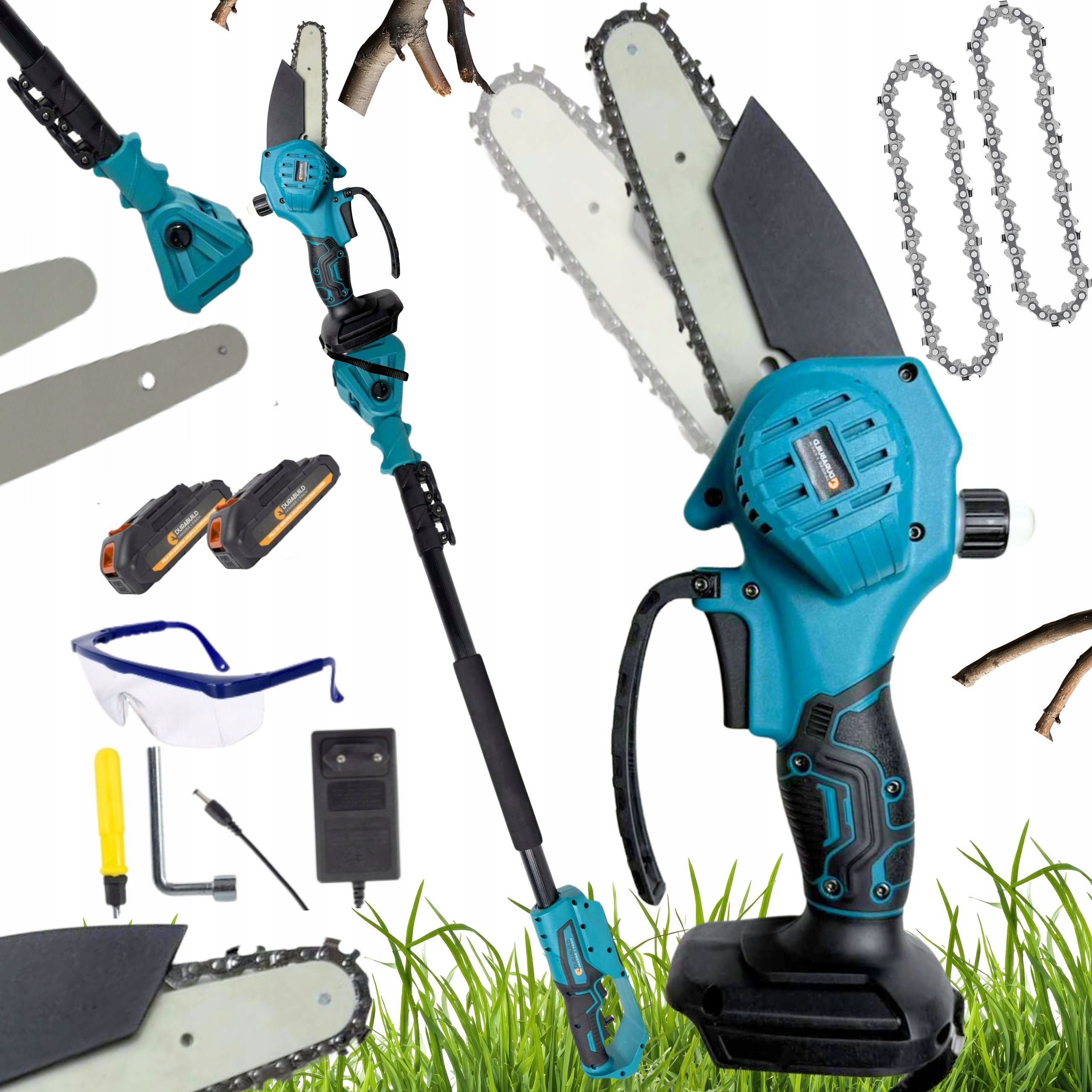 CORDLESS SAW WITH BOOM 2M FOR TREES SET ACCESSORIES 21V 6" 4"