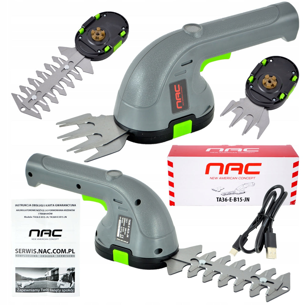 CORDLESS SHEARS FOR GRASS AND SHRUBS NAC 3,6 V 1,5 Ah 2 INTERCHANGEABLE BLADES