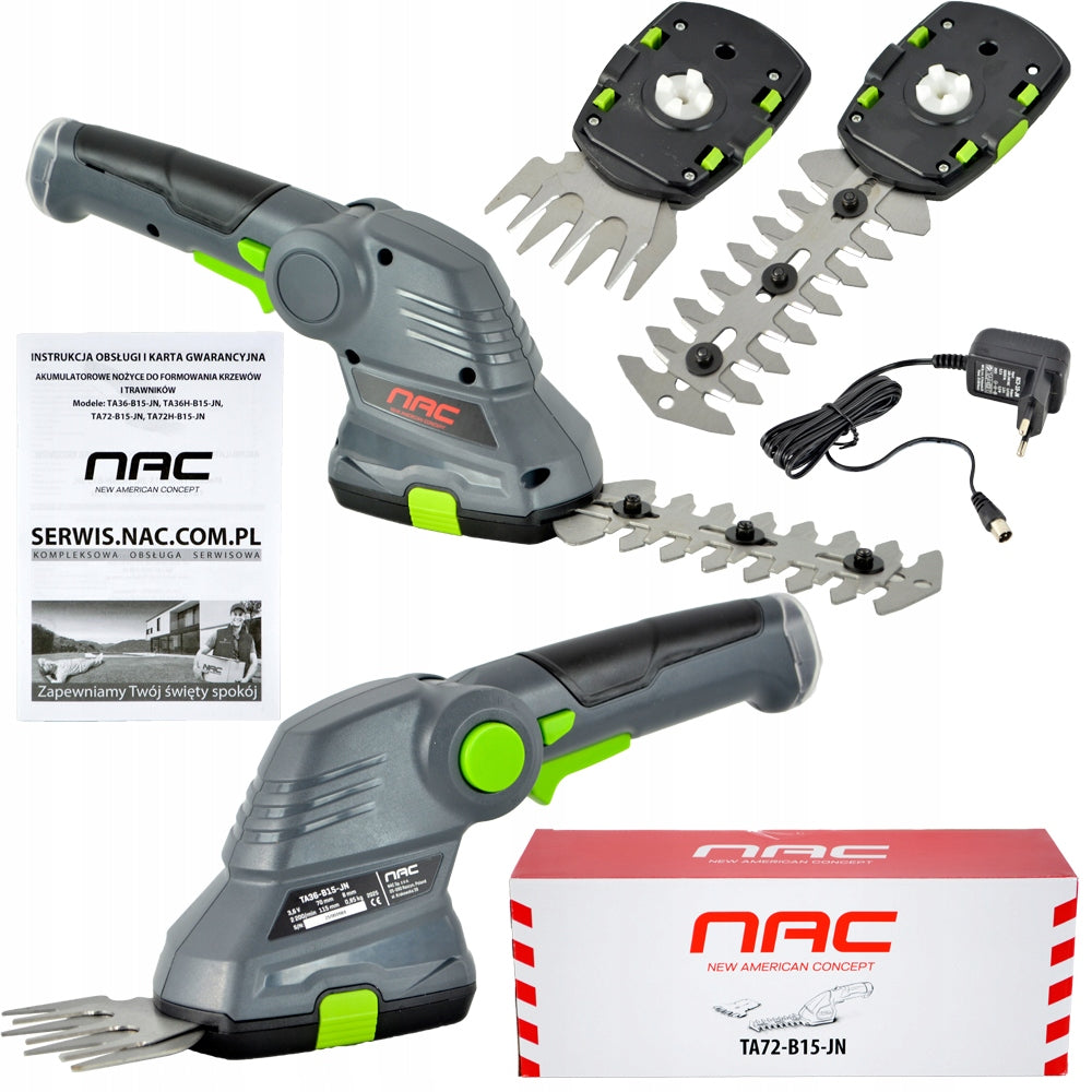CORDLESS SHEARS FOR GRASS AND SHRUBS NAC 7,2 V 1,5 Ah 2 INTERCHANGEABLE BLADES