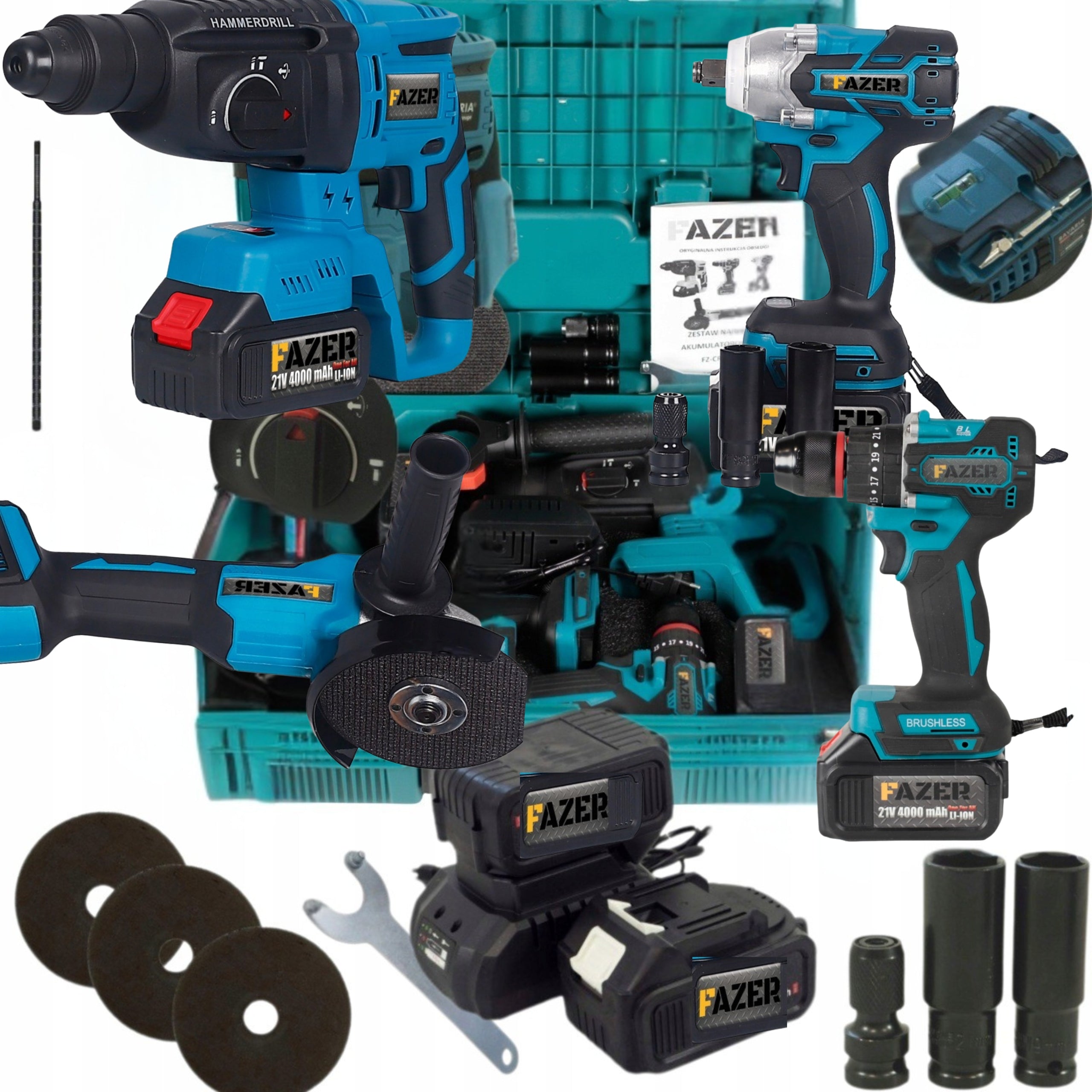 CORDLESS TOOL SET GRINDER HAMMER DRILL SCREWDRIVER WRENCH