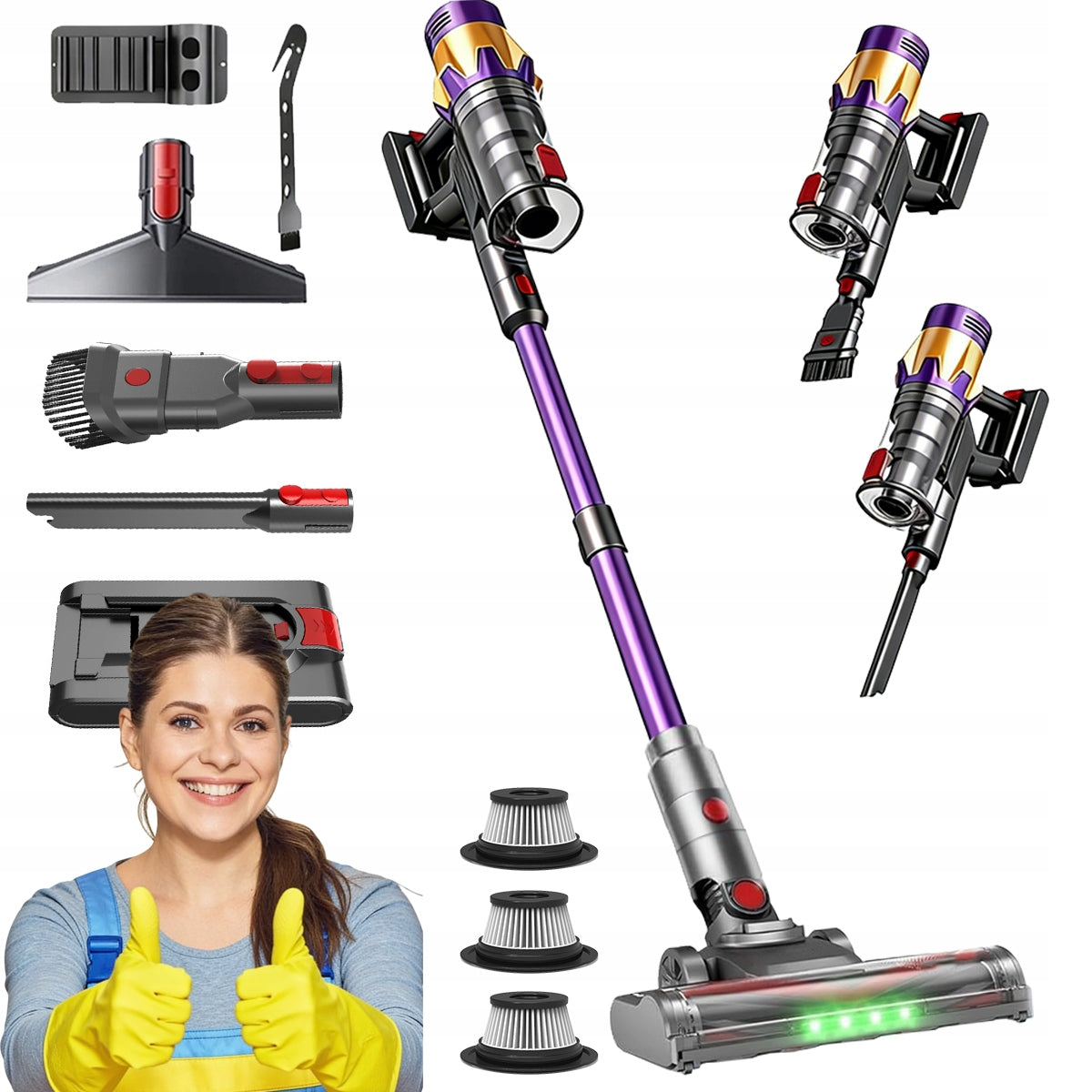 CORDLESS UPRIGHT HANDHELD LED VACUUM CLEANER 550W 45KPA FOR HOME