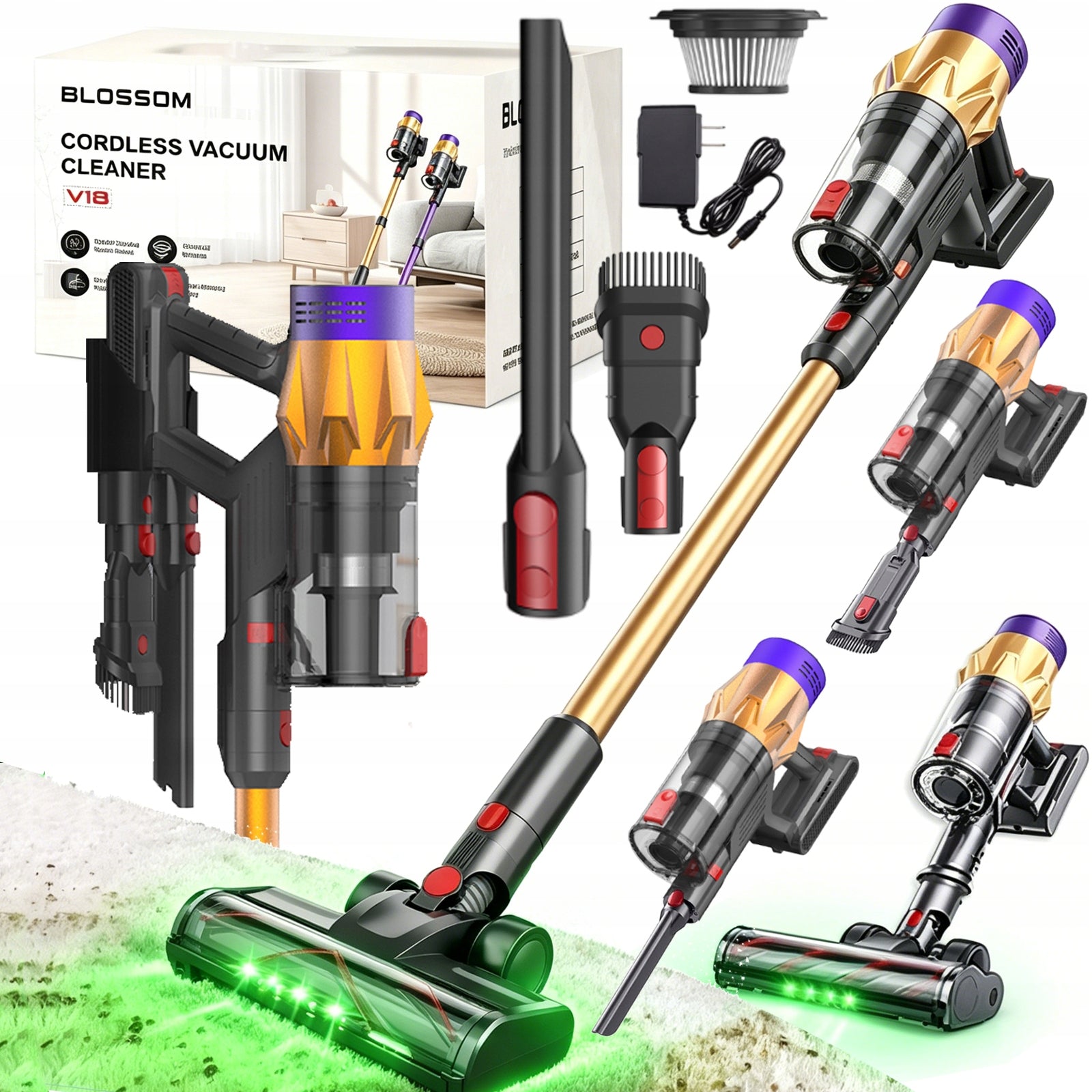 CORDLESS UPRIGHT HANDHELD LED VACUUM CLEANER 550W 50KPA FOR HOME BLOSSOM V18