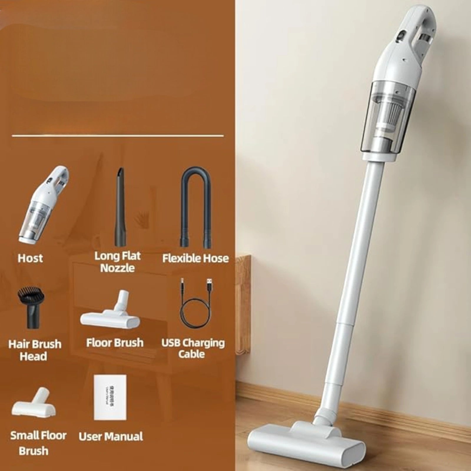 CORDLESS UPRIGHT VACUUM CLEANER FOR HOME AND CAR 120W LIGHT HANDY Model 3113