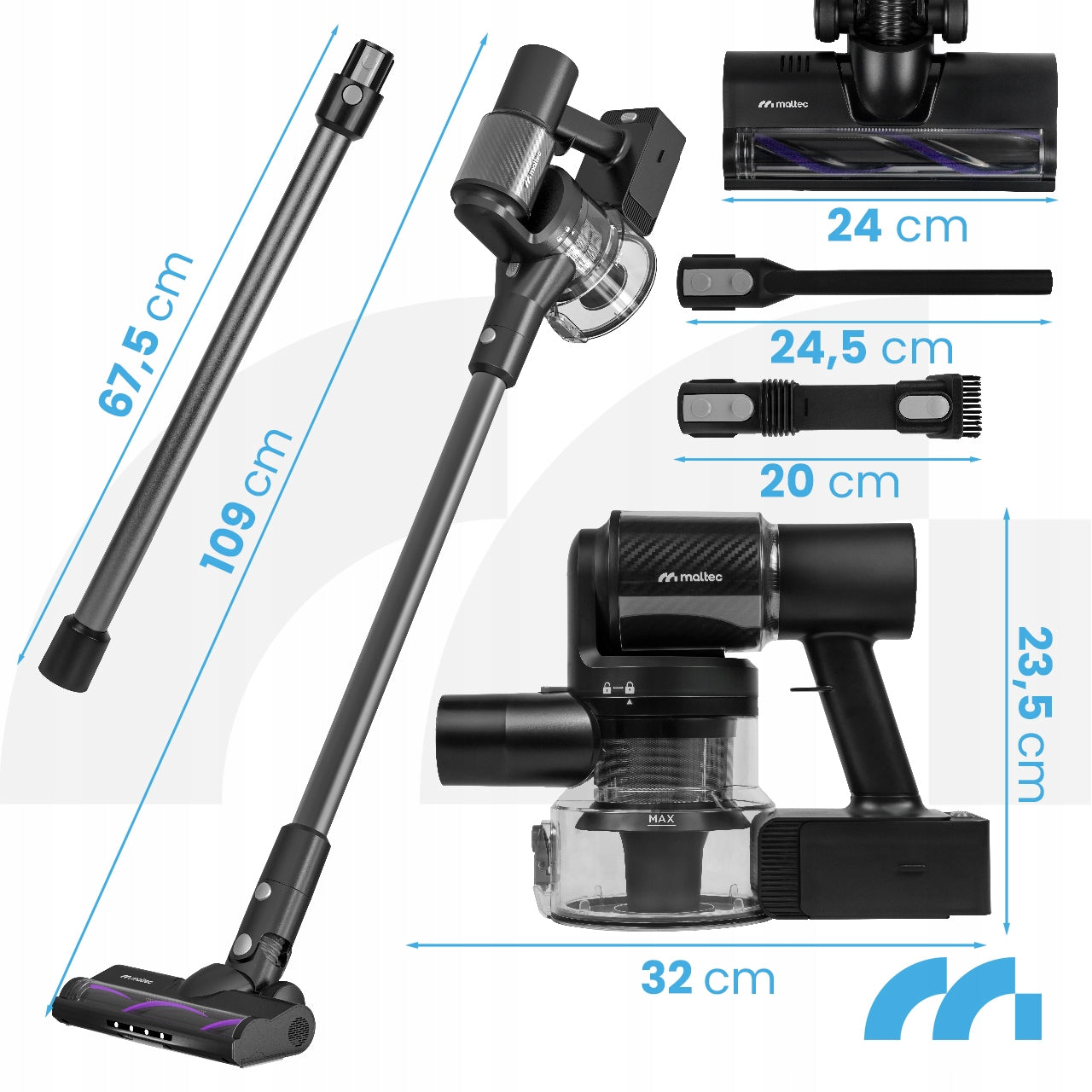 CORDLESS VACUUM CLEANER UPRIGHT BAGLESS LED ELECTROBRUSH 3IN1 250W Model Odkurzacz Pionowy TURBOCYCLONE PRO2000