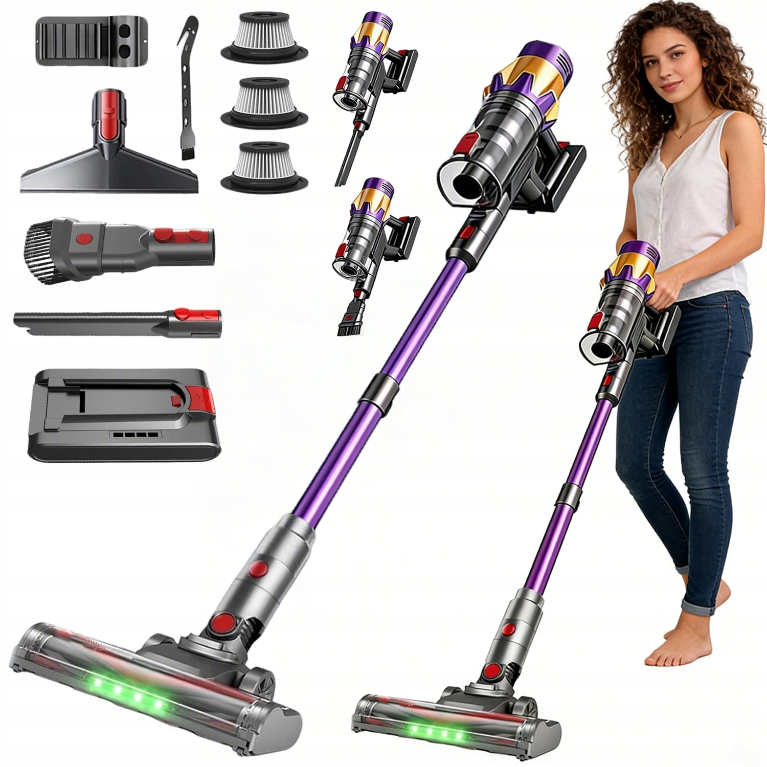 CORDLESS VACUUM CLEANER UPRIGHT HANDHELD POWERFUL LED ELECTROBRUSH