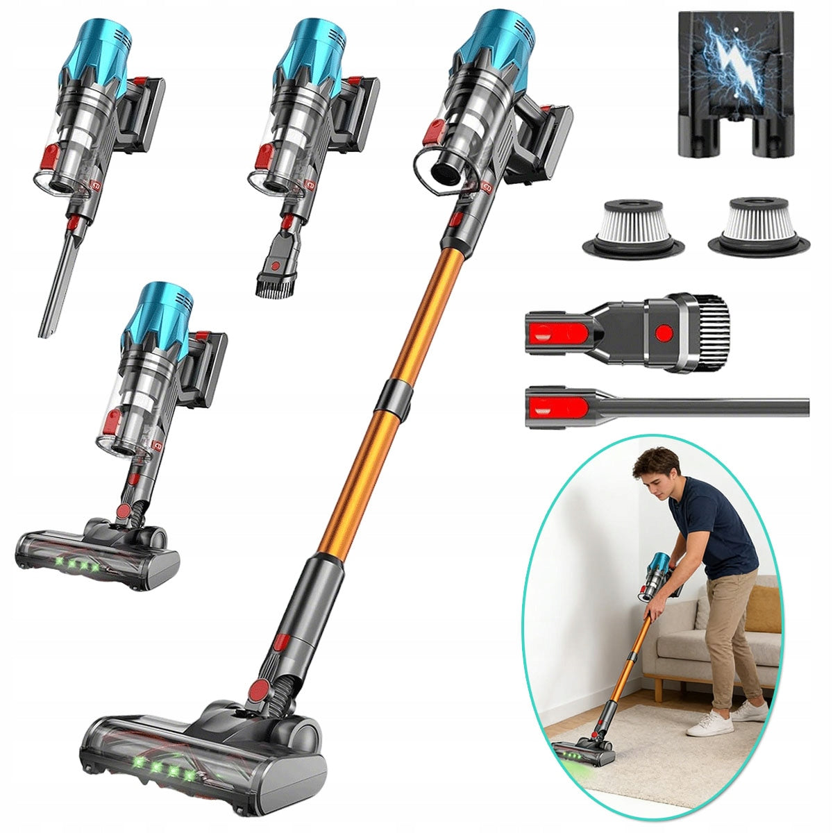 CORDLESS VACUUM CLEANER V18 VERTICAL HANDHELD LED 550W 50KPA FOR HOME