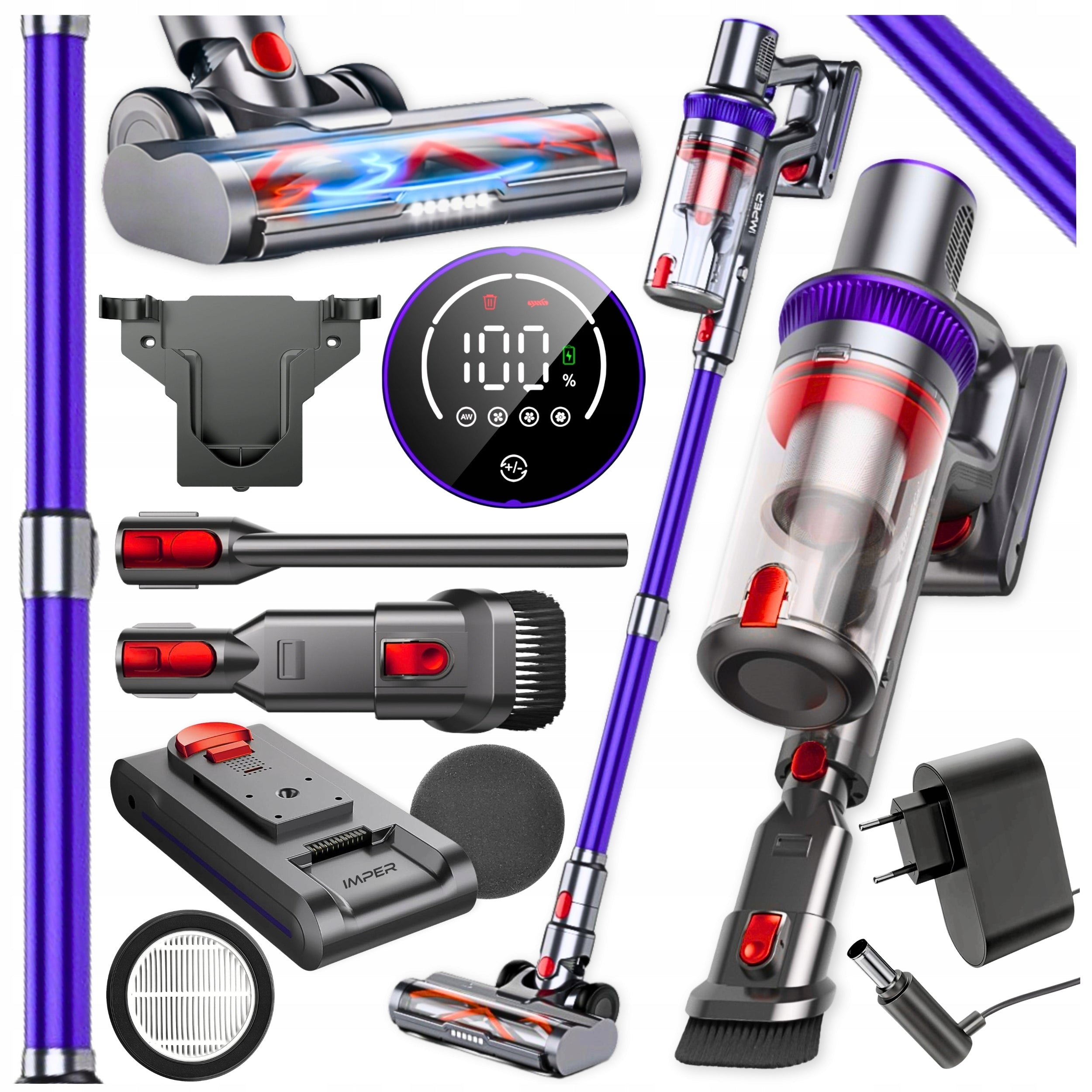 CORDLESS VACUUM CLEANER VERTICAL BAGLESS ELECTROBRUSH LED SET 9IN1