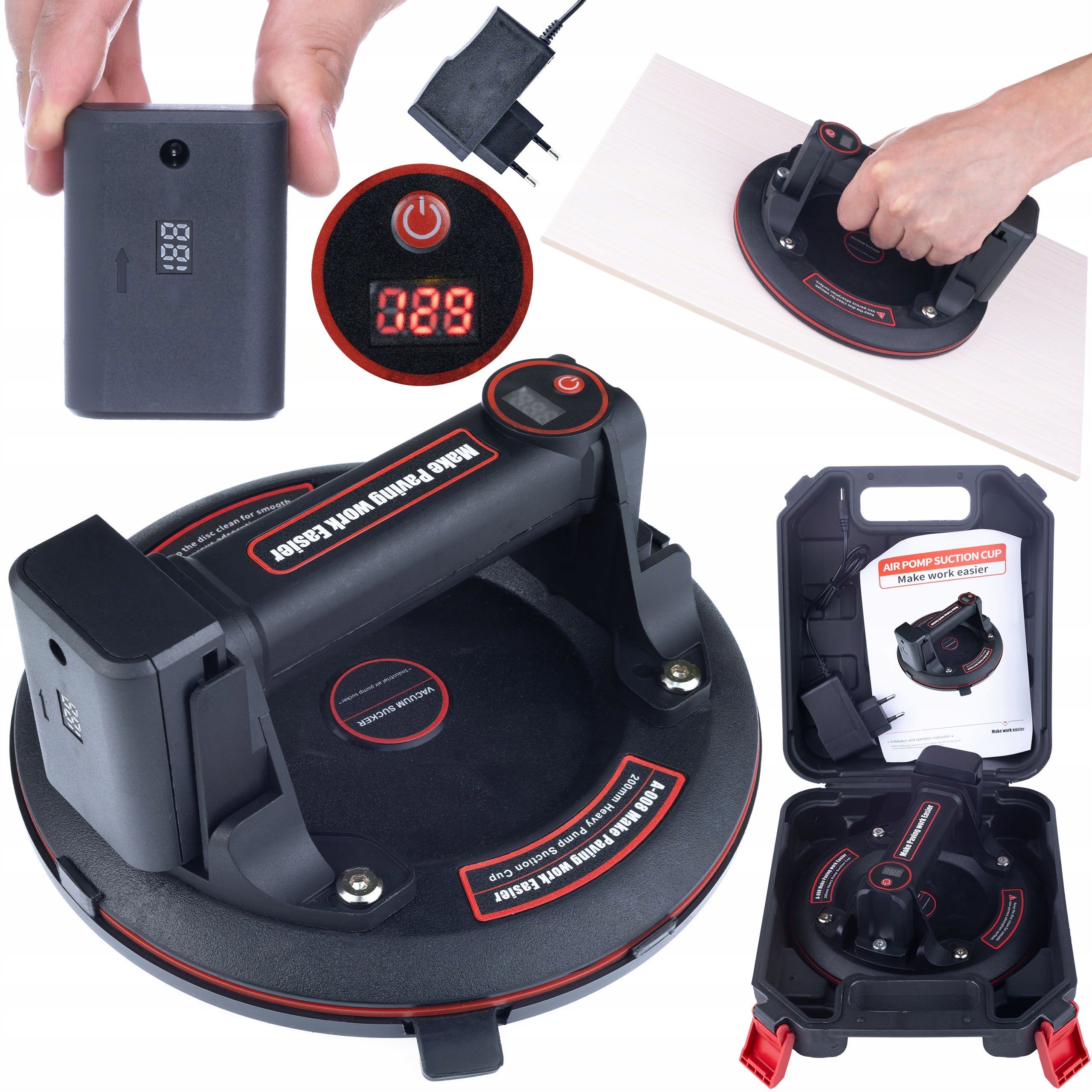 CORDLESS VACUUM SUCTION CUP WITH 200KG DISPLAY FOR TILES AND GLASS