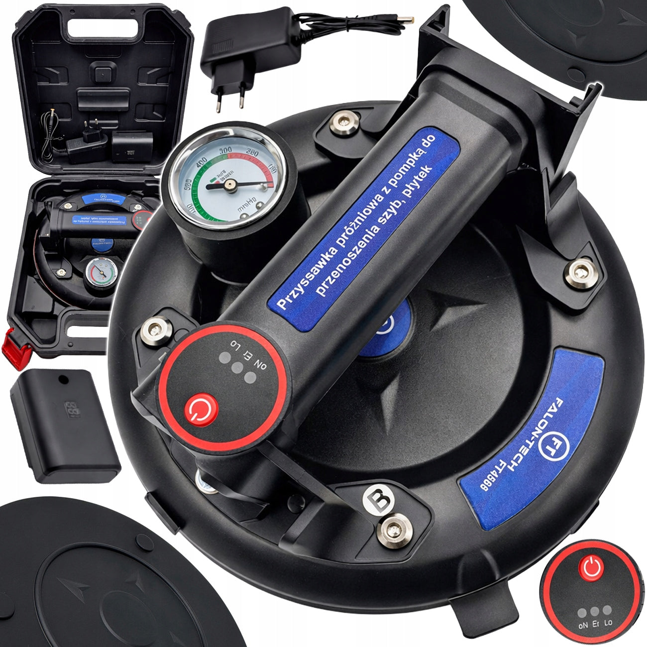 CORDLESS VACUUM SUCTION CUP WITH PRESSURE GAUGE FOR GLASS TILE 120KG