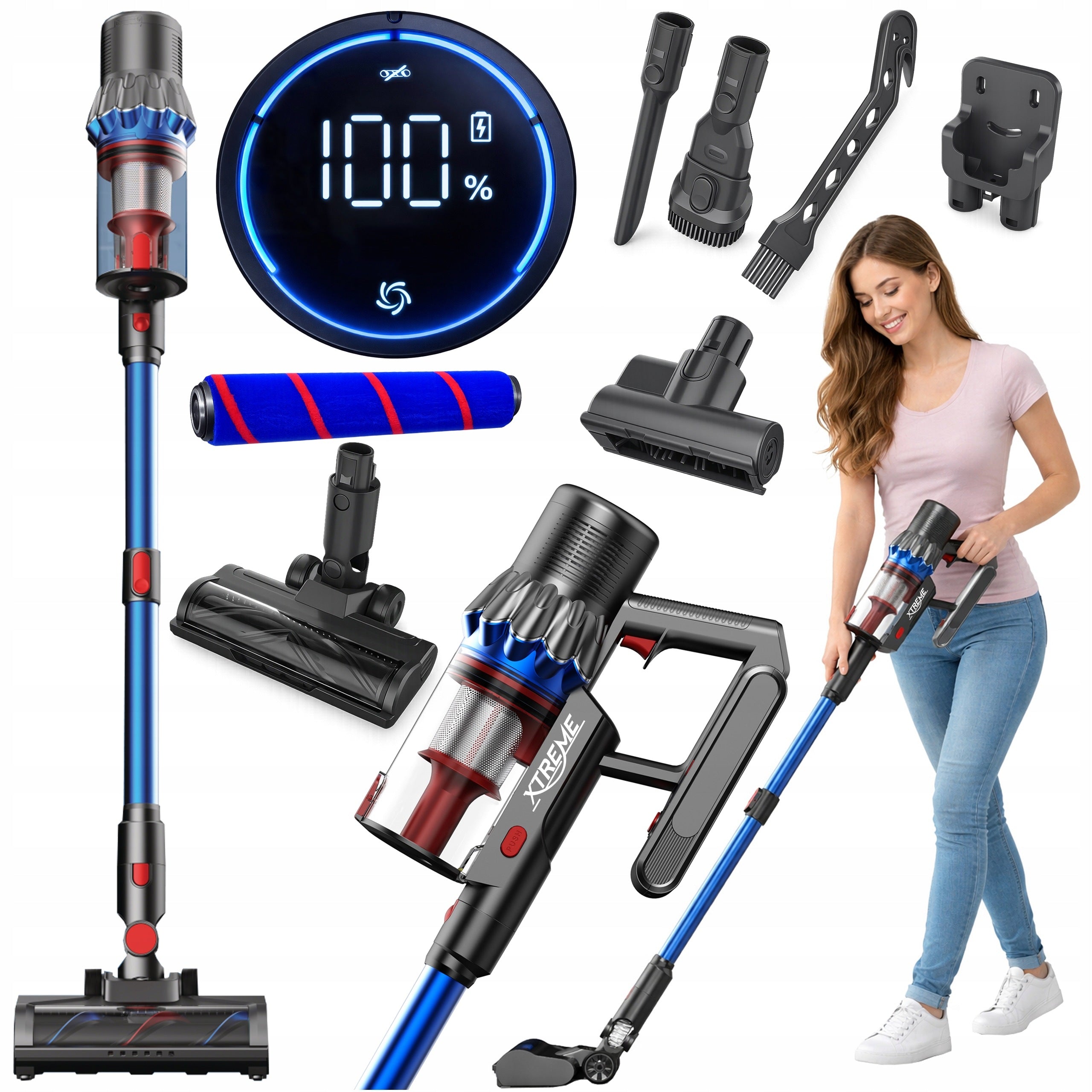 CORDLESS VERTICAL BAGLESS VACUUM CLEANER 500W HANDHELD HEPA LED CYCLONE