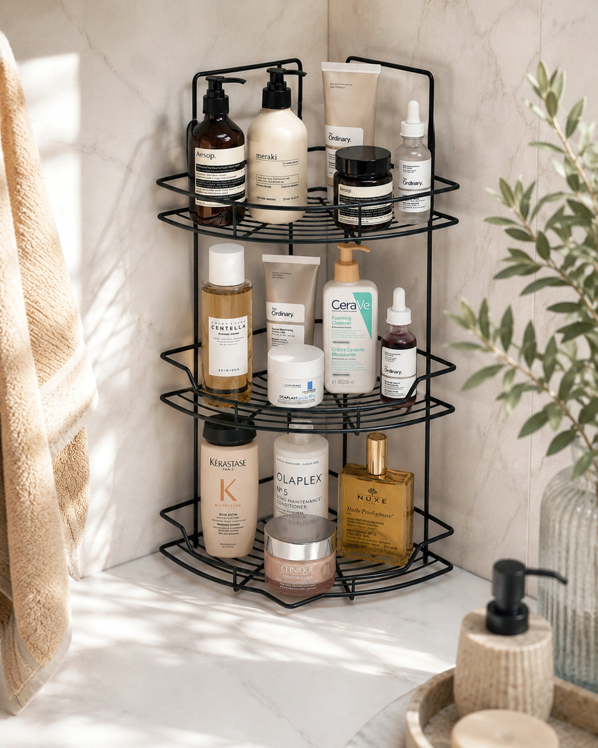 CORNER BATHROOM SHELF HANGING THREE-LEVEL ORGANIZER BLACK KAMILLE Manufacturer code KM0445E