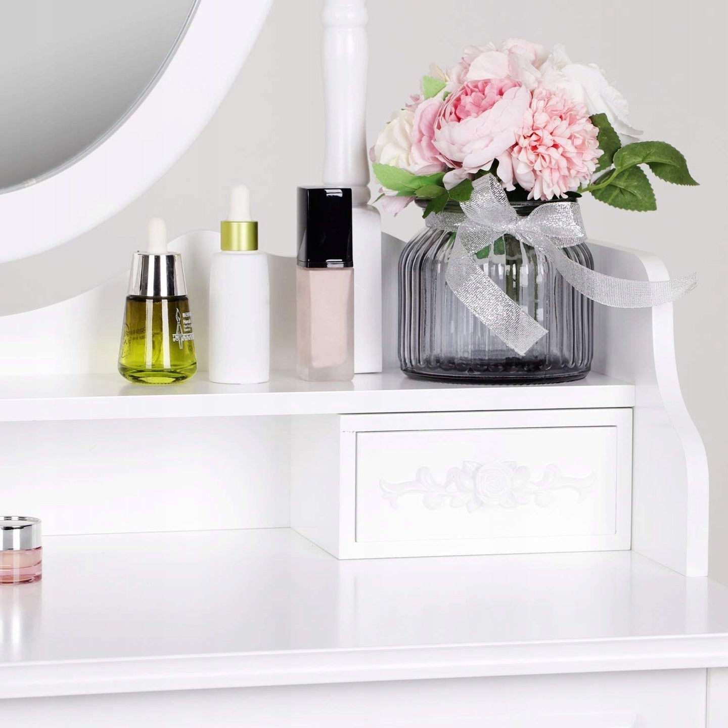 COSMETIC DRESSING TABLE WITH MIRROR + ITALFORM STOOL Furniture height 147 cm